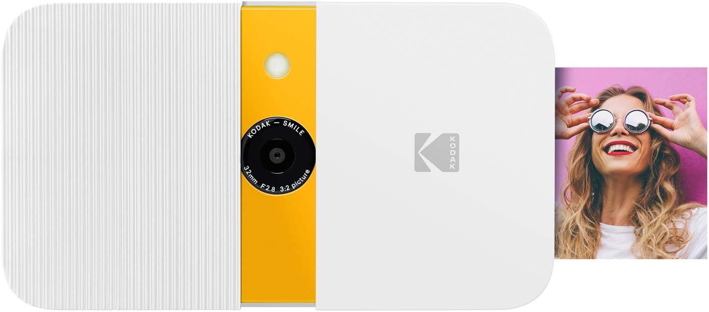 KODAK Smile Instant Print Digital Camera – Slide-Open 10MP Camera w/2x3 ZINK Printer (White/ Yellow)