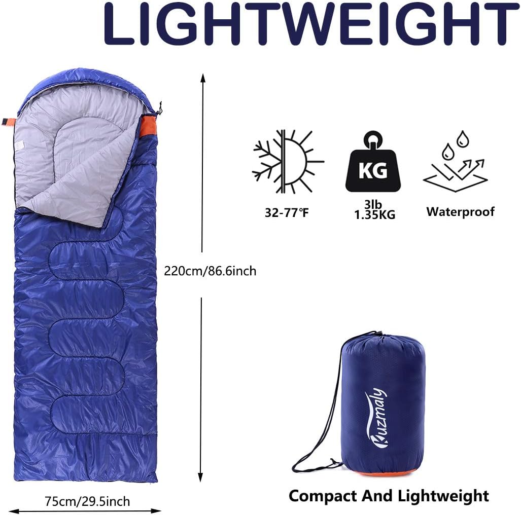 Camping Sleeping Bag 3 Seasons Lightweight &Waterproof with Compression Sack Camping Sleeping Bag Indoor & Outdoor for Adults & Kids