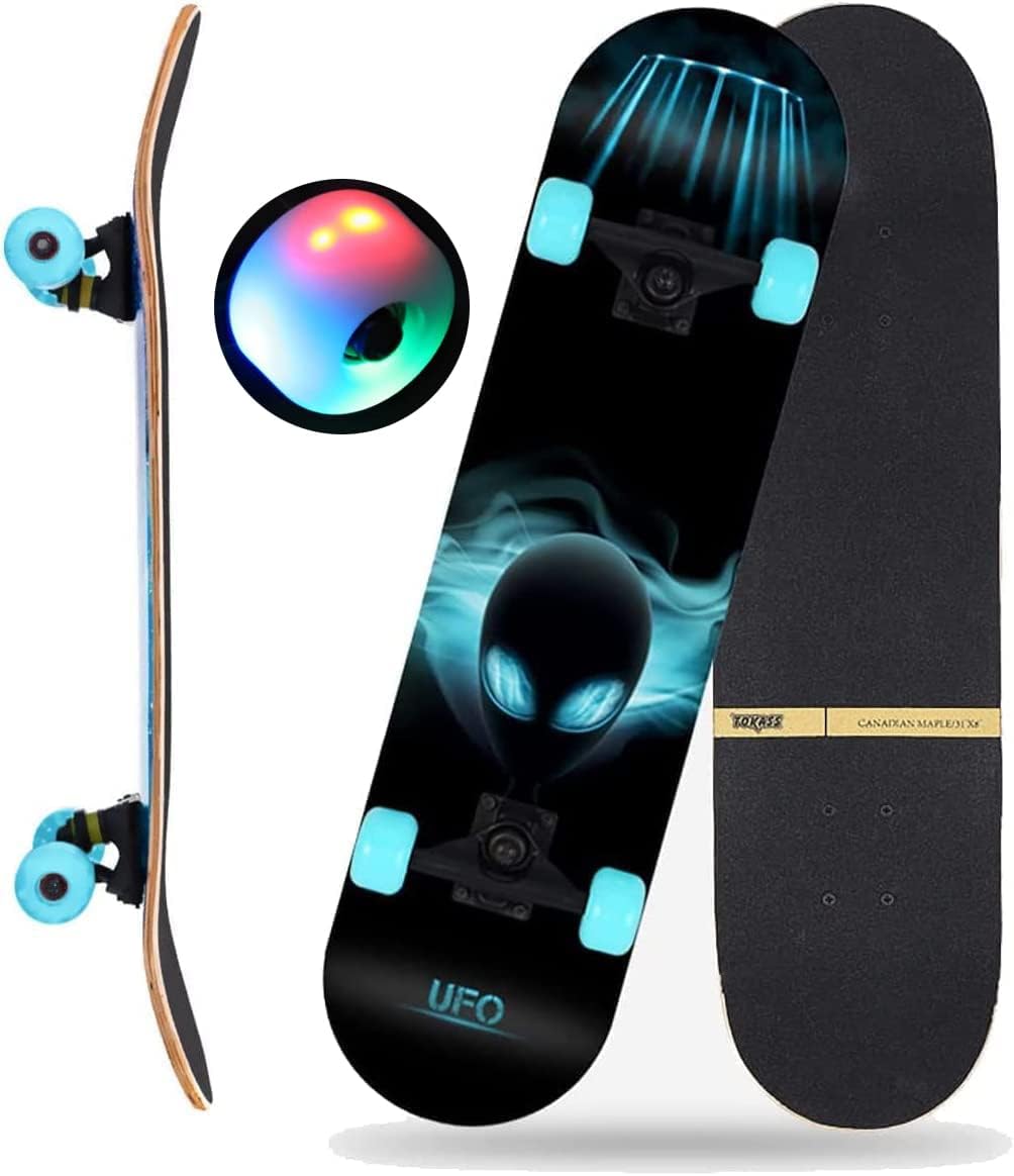 Skateboards for Beginners Kids Boys Girls and Adults 31"x8" Pro Complete Skateboard 8 Layers Maple Wood, Double Kick Concave, Fascinating Cool, Solid&Durable