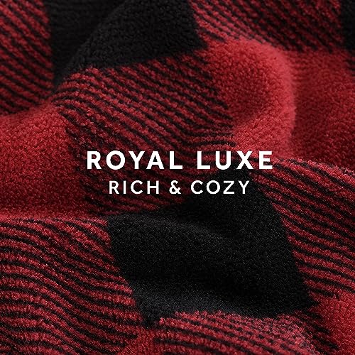 Sunbeam Royal Luxe Red Black Buffalo Plaid Heated Personal Throw / Blanket, Cozy-Warm, Adjustable Heat Settings