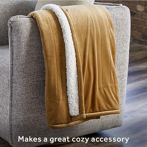 Sunbeam Royal Mink Sherpa Honey Heated Personal Throw / Blanket, Cozy-Warm, Adjustable Heat Settings