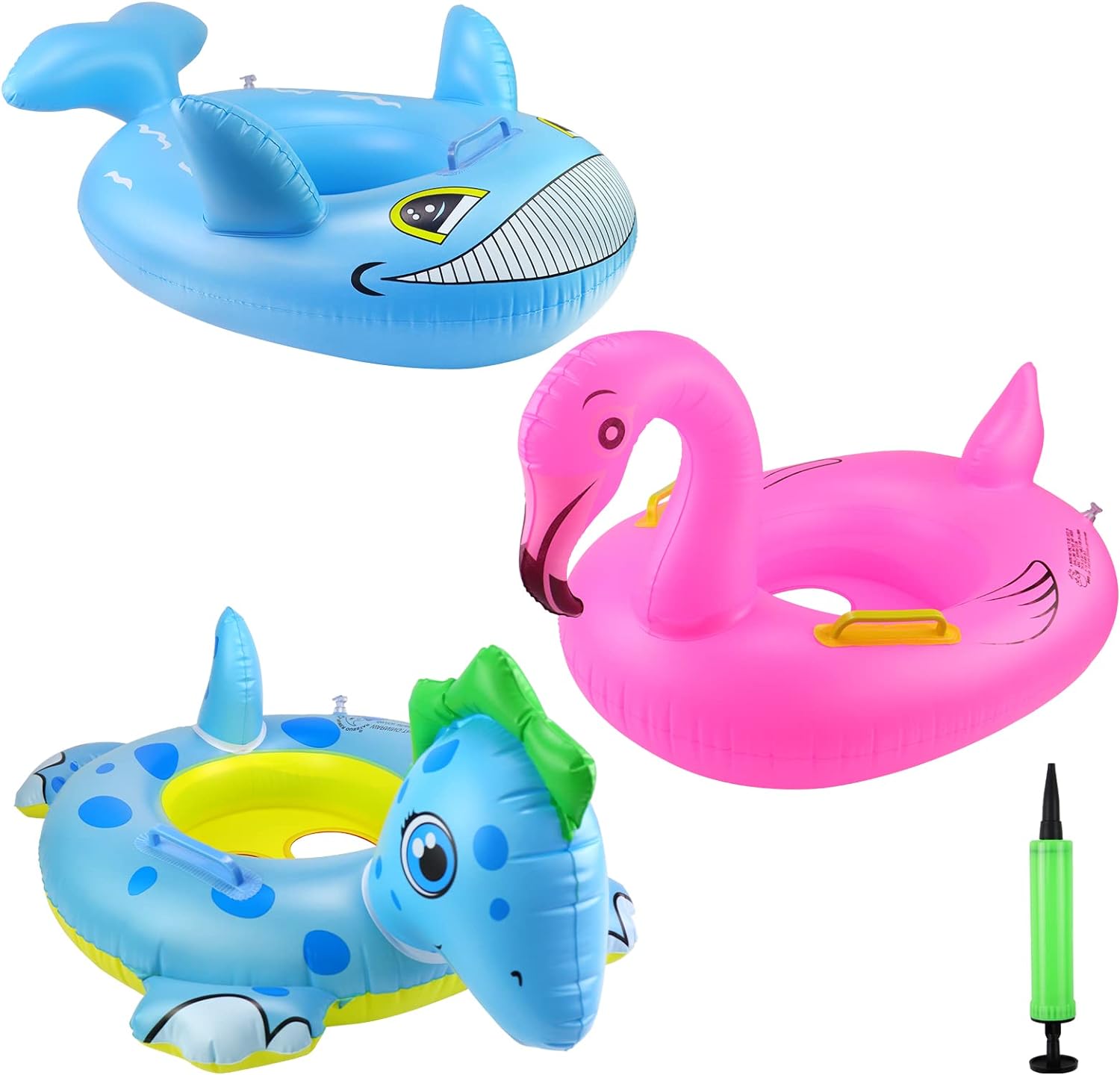 24" 3 Pack Pool Inflatable Floats for Kids, Dinosaur Flamingo Whale Swim Floats Tube Rings,Swimming Rings for Kids Swimming Pool Beach Summer Water Float Party Outdoor