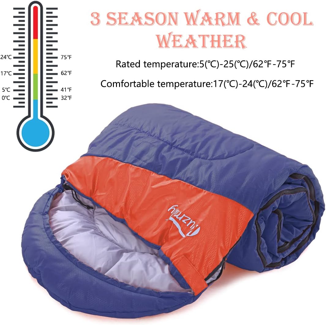 Camping Sleeping Bag 3 Seasons Lightweight &Waterproof with Compression Sack Camping Sleeping Bag Indoor & Outdoor for Adults & Kids