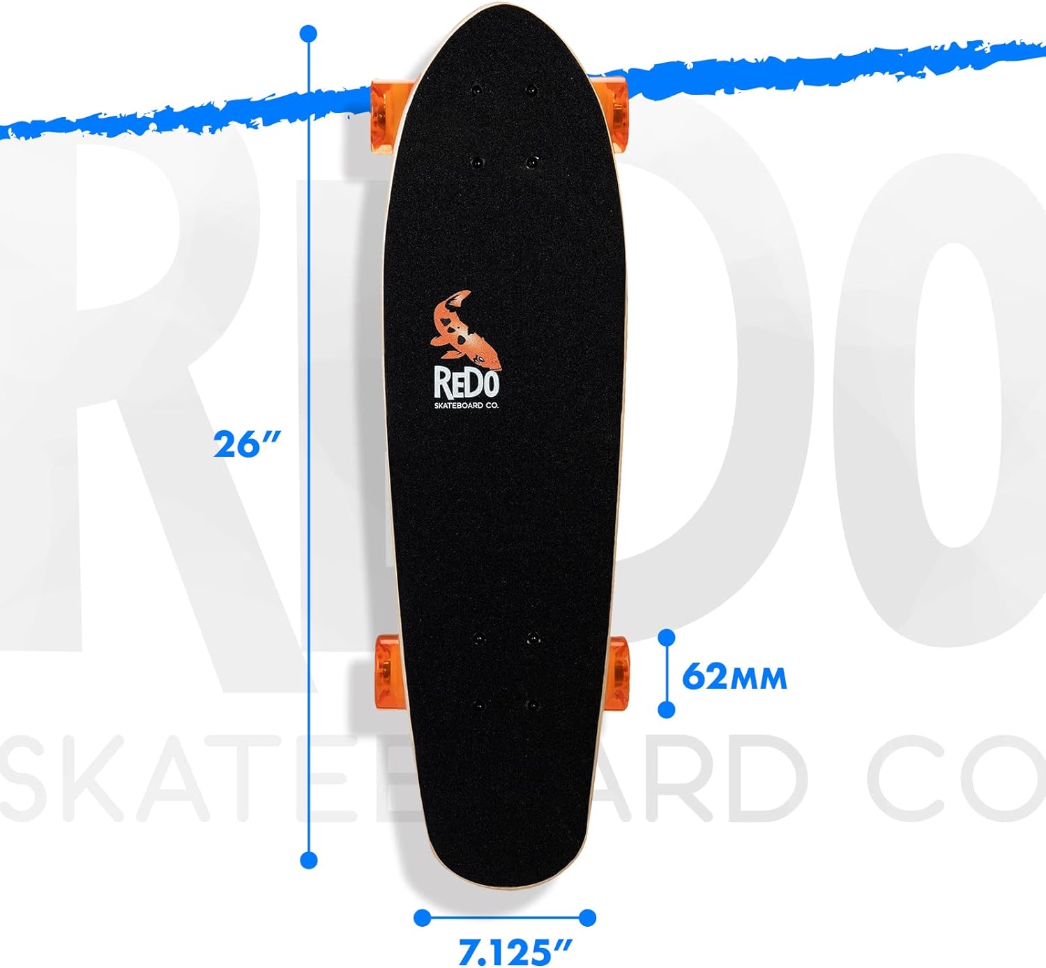 ReDo Skateboard Co. ReDo Skateboard 26" x 7.25" Mini Branson Koi Cruiser Complete Skateboard for Boys Girls Kids Teens