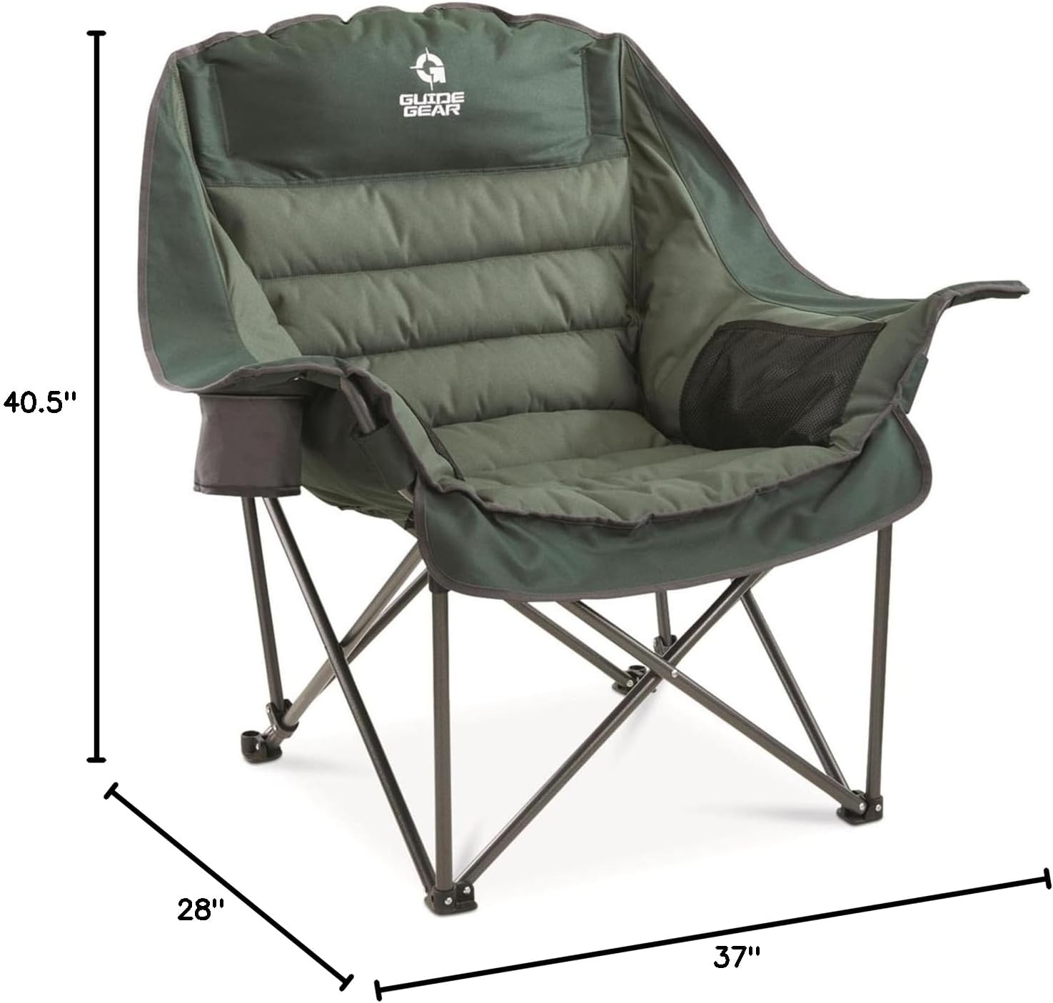 Guide Gear Oversized Extra Large Padded Camping Chair, Portable, Folding, Large Camp Lounge Chairs for Outdoor, Adults, Men and Women, Heavy-Duty 400 Pound Capacity, with Cup Holder Green