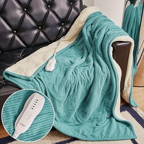 ALLYOULAND Heated Blanket Heated Throw 50"x60",Electric Blanket with 3 Hours Timer Auto-Off & 5 Heating Levels,Heating Blanket with ETL Certified Machine Washable Heated Throw Blanket-Lake Green