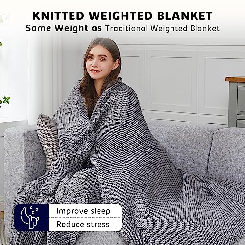 L'AGRATY Knitted Weighted Blanket - 60"x80" 15lbs Cooling Chunky Knit Heavy Blanket for Adults Braided Crochet Throw Thick Cable Yarn Knit Decorative Blanket No Beads Evenly Weighted Machine Washable