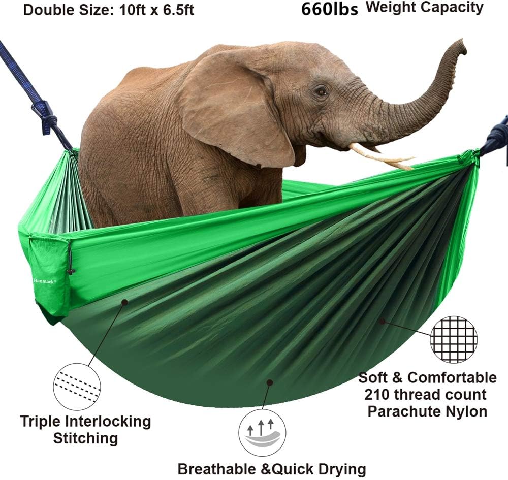 Camping Hammock, Double Hammock with 2 Tree Straps(16+2 Loops), Two Person Hammocks with 210T Nylon Parachute Portable Lightweight Hammock for Backpacking, Outdoor, Beach, Travel, Hiking, Backyard