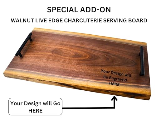 Personalized Cutting Board Wedding Gift – Walnut Live Edge Wood (6 Designs) Customized Monogramed Bride Groom Unique Engraved Rustic Display Newlywed Couple Parents Anniversary Housewarming Christmas