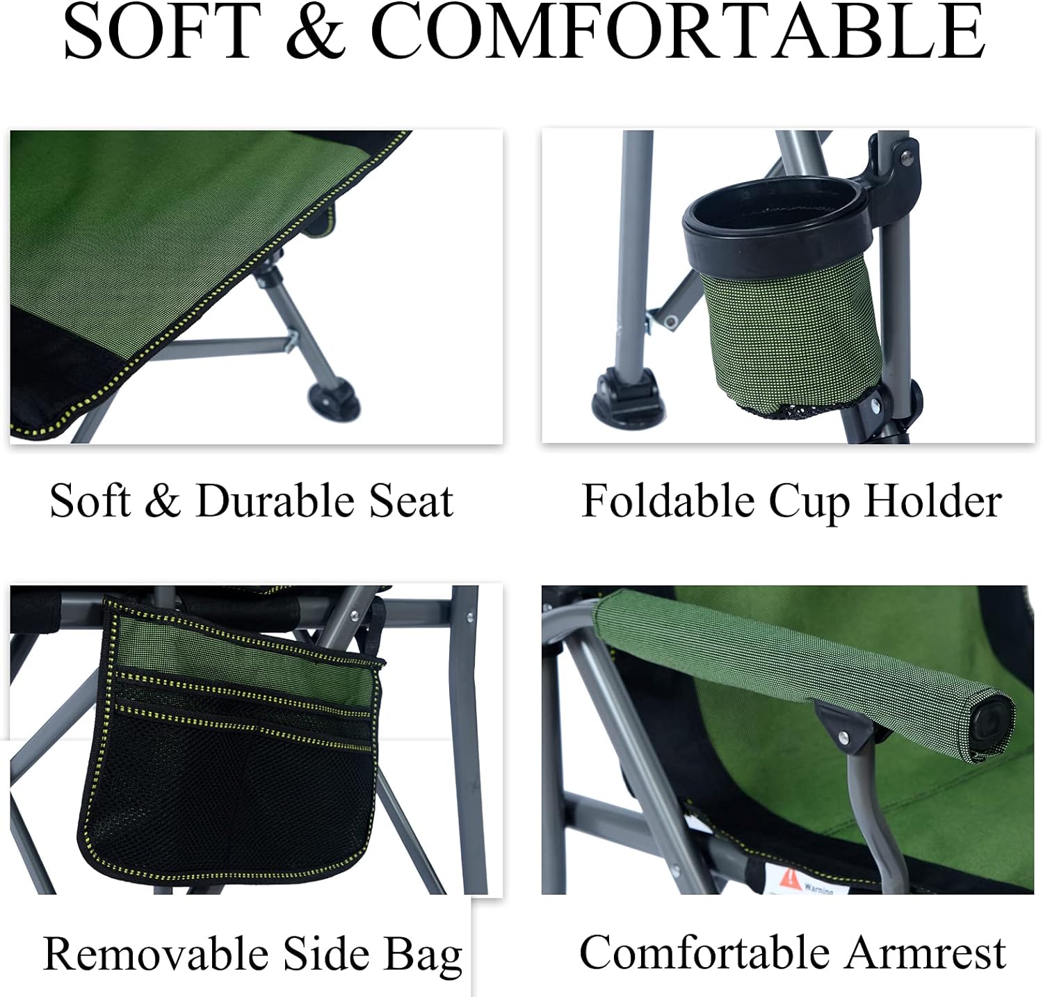 Lamberia Folding Camping Chair for Adults Heavy Duty 330 LBS Capacity Outdoor Camp Chair Thicken 600D Oxford Mesh Back Quad with Arm Rest Cup Holder and Portable Carrying Bag(Green)