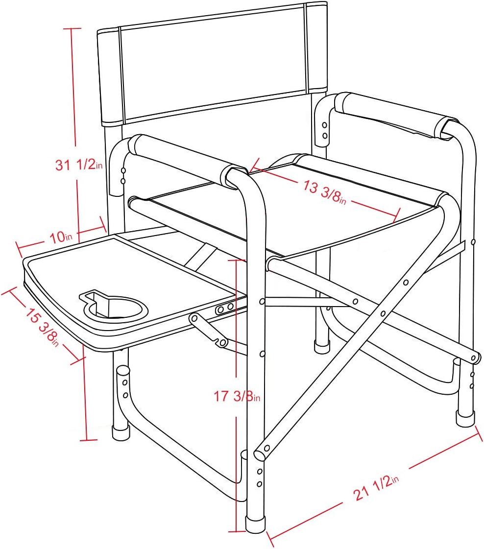 Portal Compact Steel Frame Folding Director's Chair Portable Camping Chair with Side Table, Supports 225 LBS