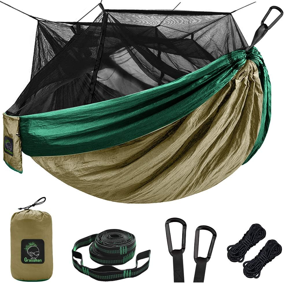 Grassman Camping Hammock Mosquito Net, Portable Hammock with Net Single or Double, Hammock Tent for Travel Camping, Camping Accessories for Indoor, Outdoor, Hiking, Backpacking, Backyard, Beach