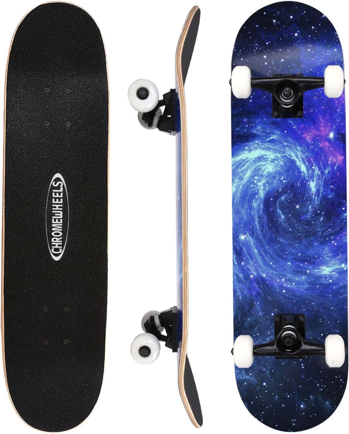 ChromeWheels 31 inch Skateboard Complete Skateboards Double Kick Skate Board 7 Layer Canadian Maple Deck Skateboard for Kids and Beginners