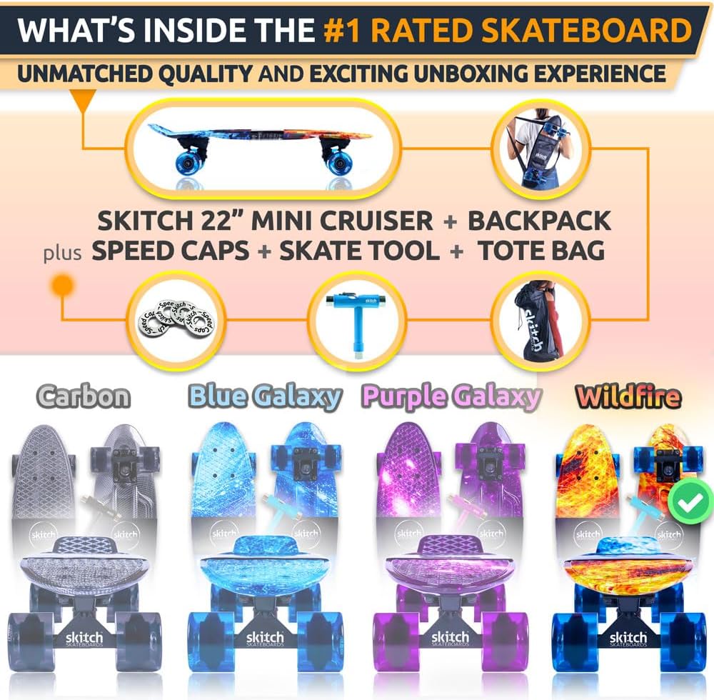 Skateboards for Kids, Teens and Adults | Premium Skateboard Gift Set for Beginners and Pros Complete with Mini Cruiser Board + Skateboard Backpack + Video Course + Speed Control + Skate Tool