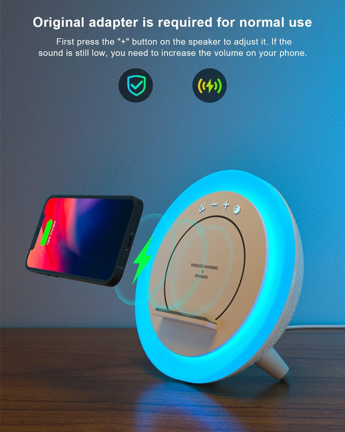 Wireless Charging Bluetooth Speake,Kids Bluetooth Speaker Best Birthday Gift Ideas for Teenage, Music Gifts,Teenage Year Old Girl Boy/Please use The Original Adapter(10W Wireless Charging)