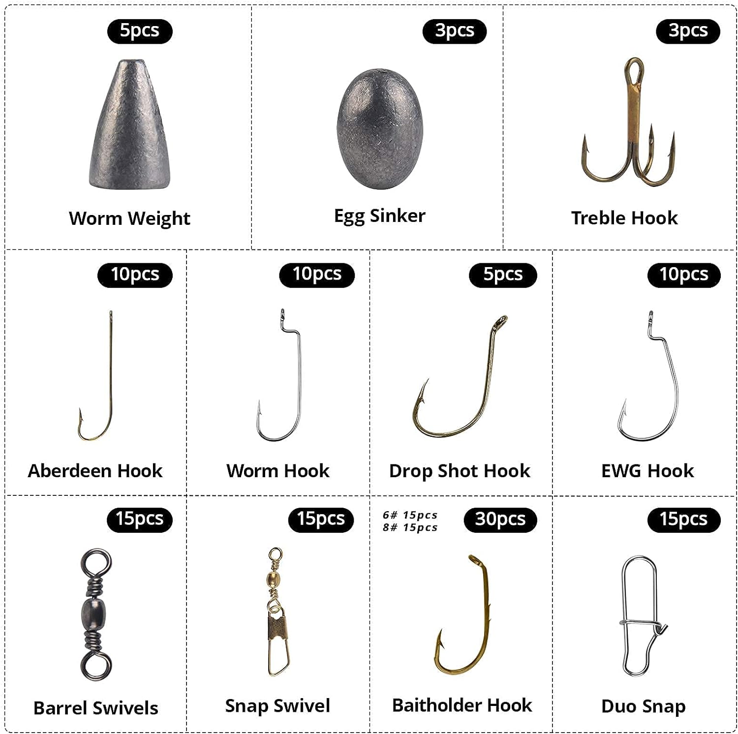 MadBite Freshwater Terminal Tackle Kits, 214 pcs, Fishing Hooks, Fishing Accessory Kit, Freshwater Fishing Gear, Fishing Tackle, Fishing Weights & Sinkers, Jig Hooks, Floats and Bobbers