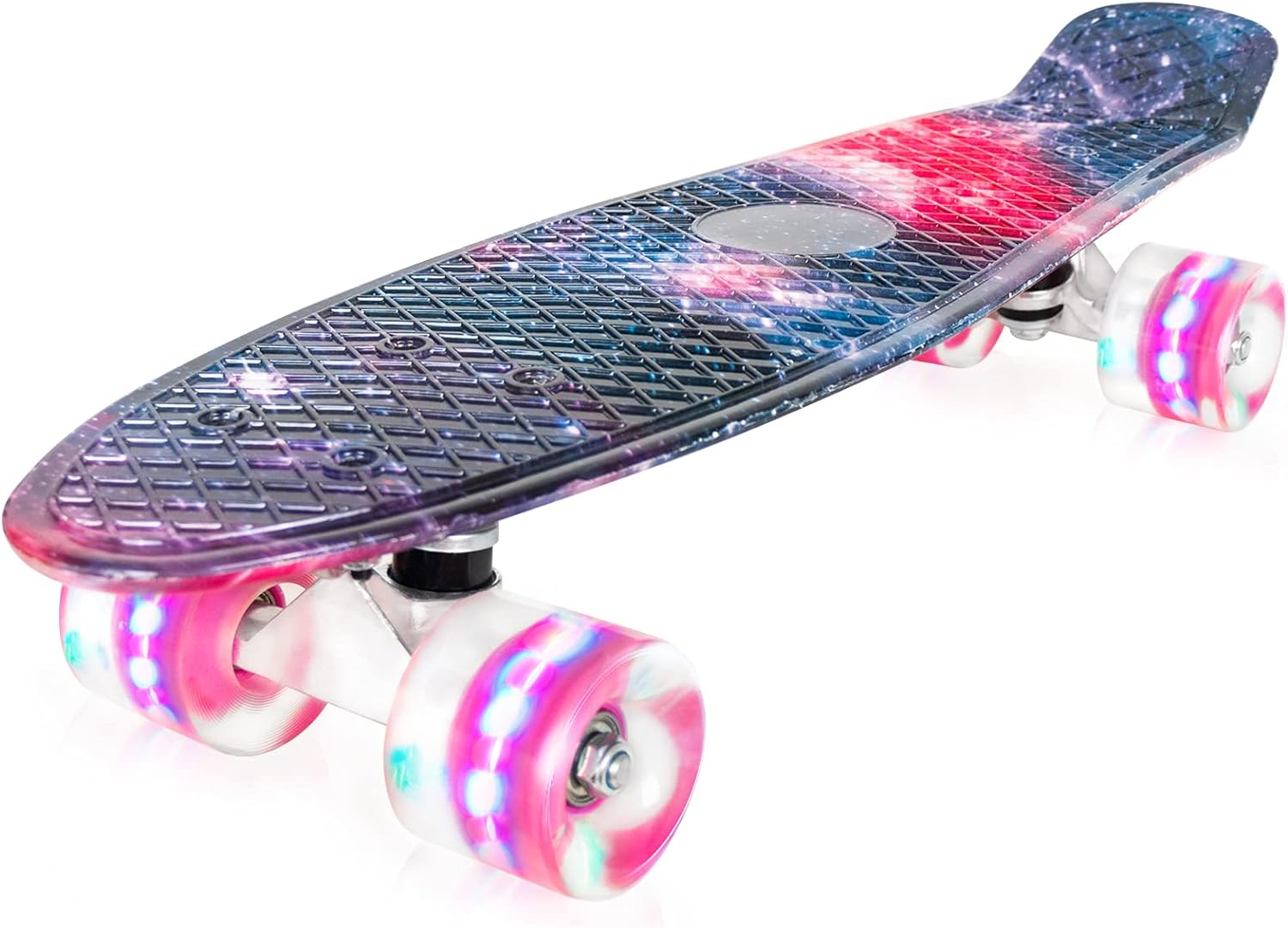 Nattork Skateboards 22 Inch Mini Cruiser Skateboard Complete Retro Skate Boards with Colorful Light Up Wheels for Kids Girls Boys Beginners