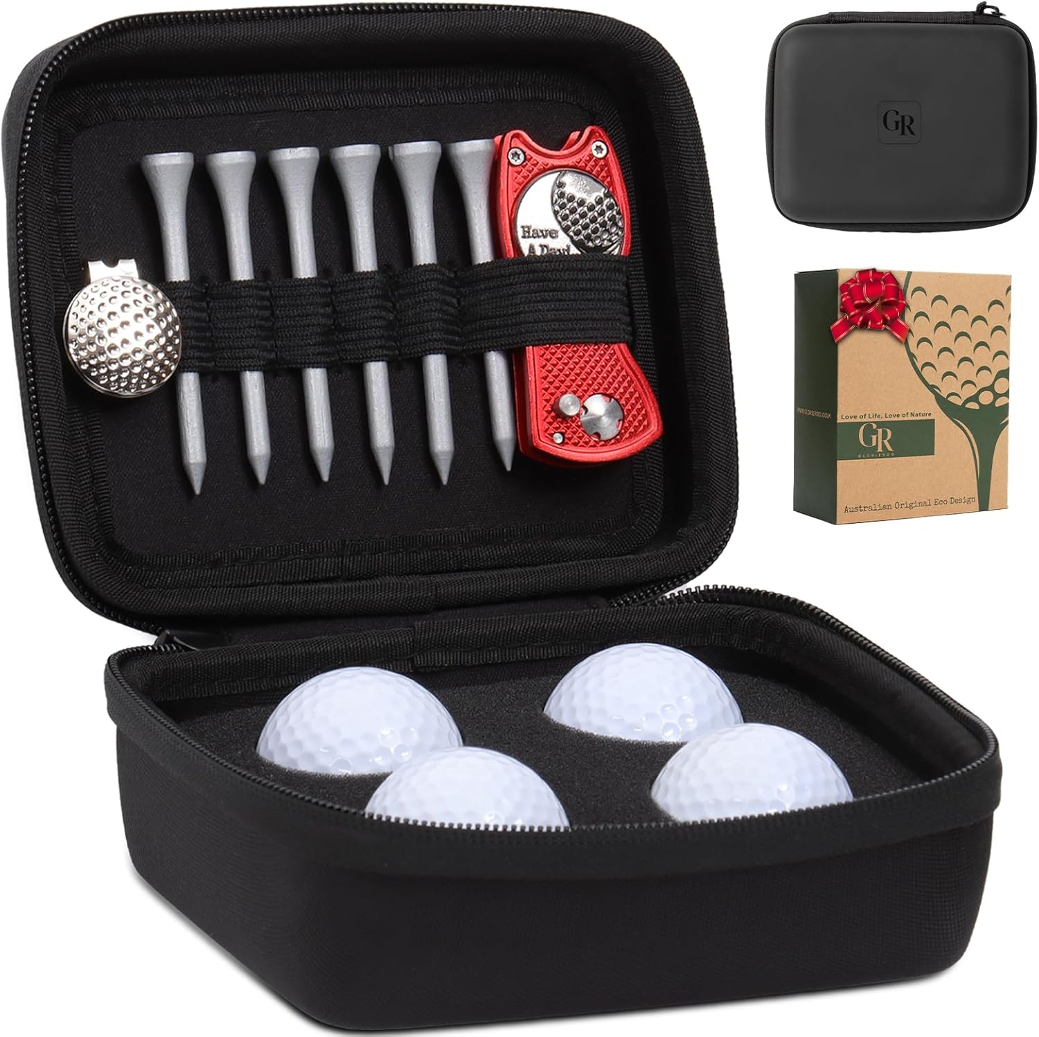 Golf Fathers Day Dad Gifts for Men from Daughter Son Wife, Golf Accessories Set with PU Case, 4 Golf Balls, Golf Tees, Versatile Golf Divot Tool, Golf Hat Clip Marker