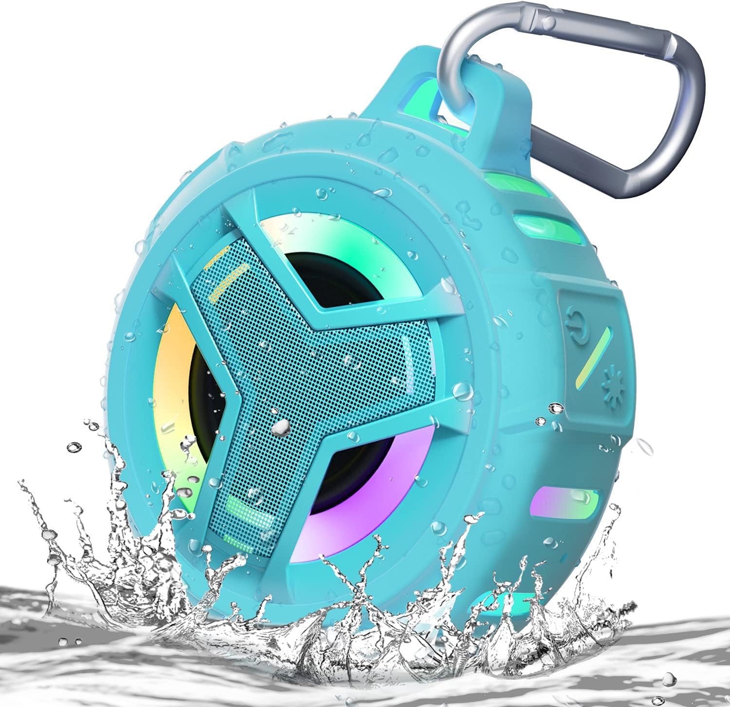 EBODA Waterproof Bluetooth Shower Speaker, IPX7 Floating Portable Wireless Small Speakers, 24H Playtime with RGB Light for Kayak, Beach, Pool Accessories, Gifts for unisex -Sky Blue