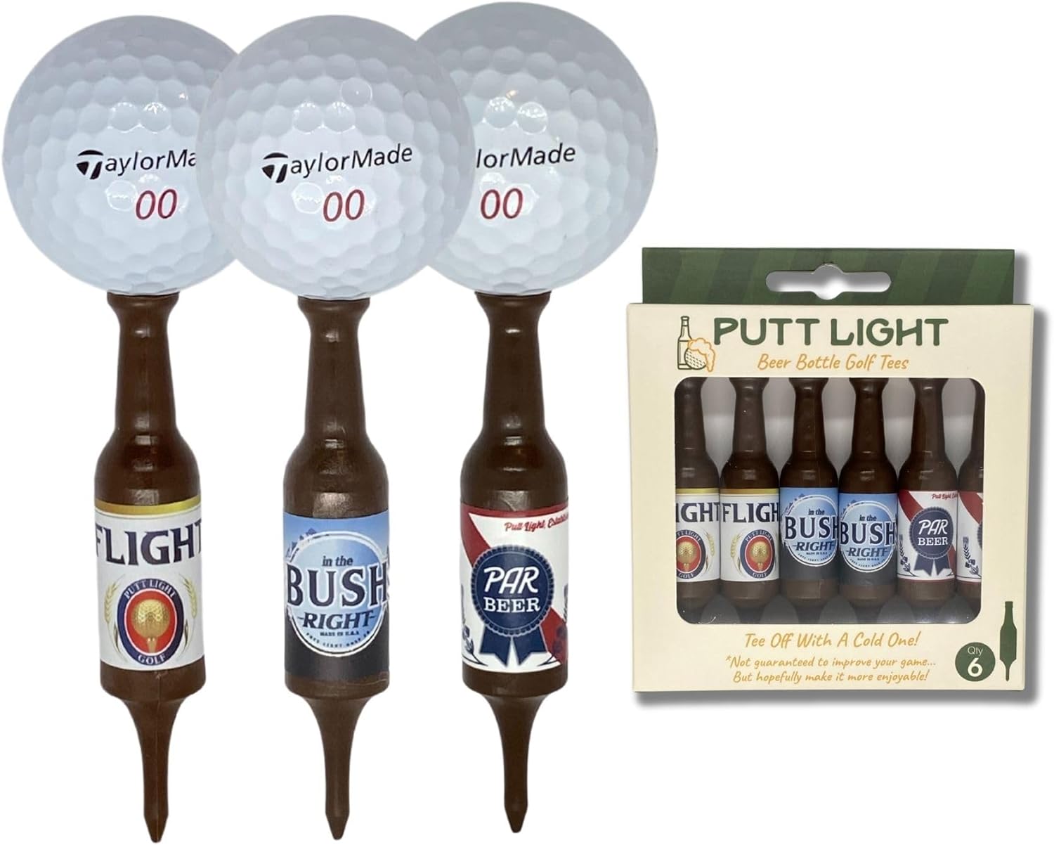 Beer Bottle Golf Tees, Virtually Unbreakable and Recyclable Plastic Golf Tee 6 Pack, Golf Gift for Men, Bachelor Party Novelty Gift, for Golfers,3-1/4" Tall