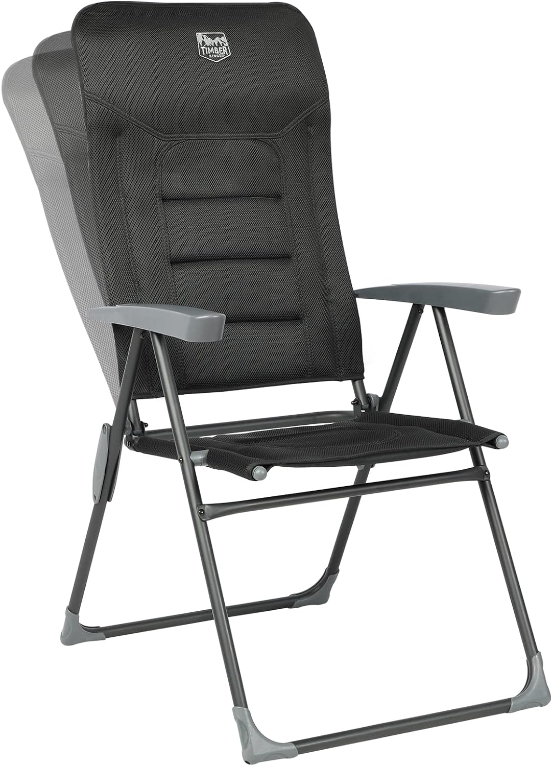 TIMBER RIDGE Adjustable Folding Patio High Back for Adults Lightweight Aluminum Padded Lawn Chair for Outside, Heavy Duty Supports 300 LBS, Black