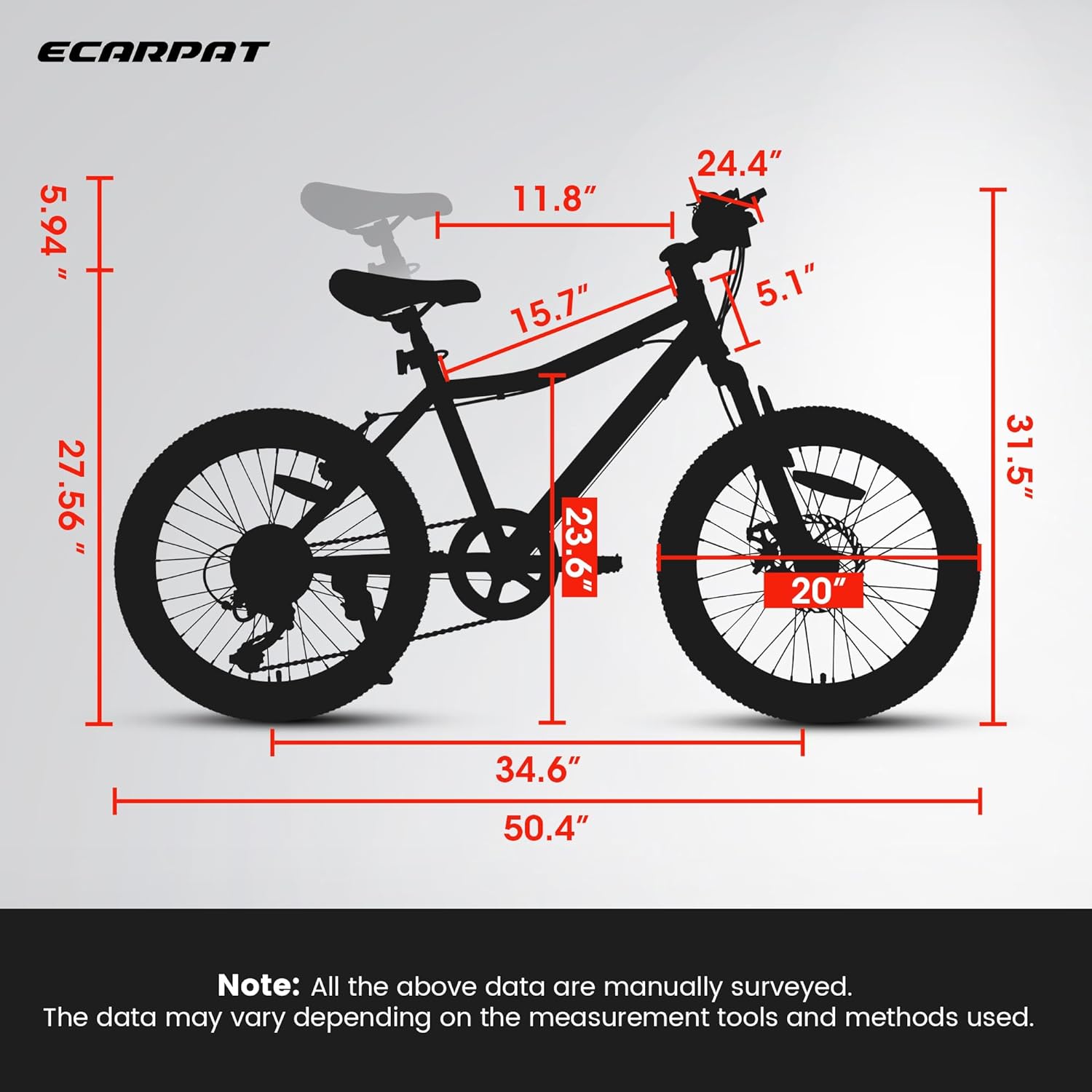 Ecarpat 20 Inch Kids' Bike Ages 6-10, 7-Speed Mountain Bike for Boys Girls Teenager Disc/V-Brake, City Snow Beach Mountain Bike, Steel 14" Height Frame Bicycle