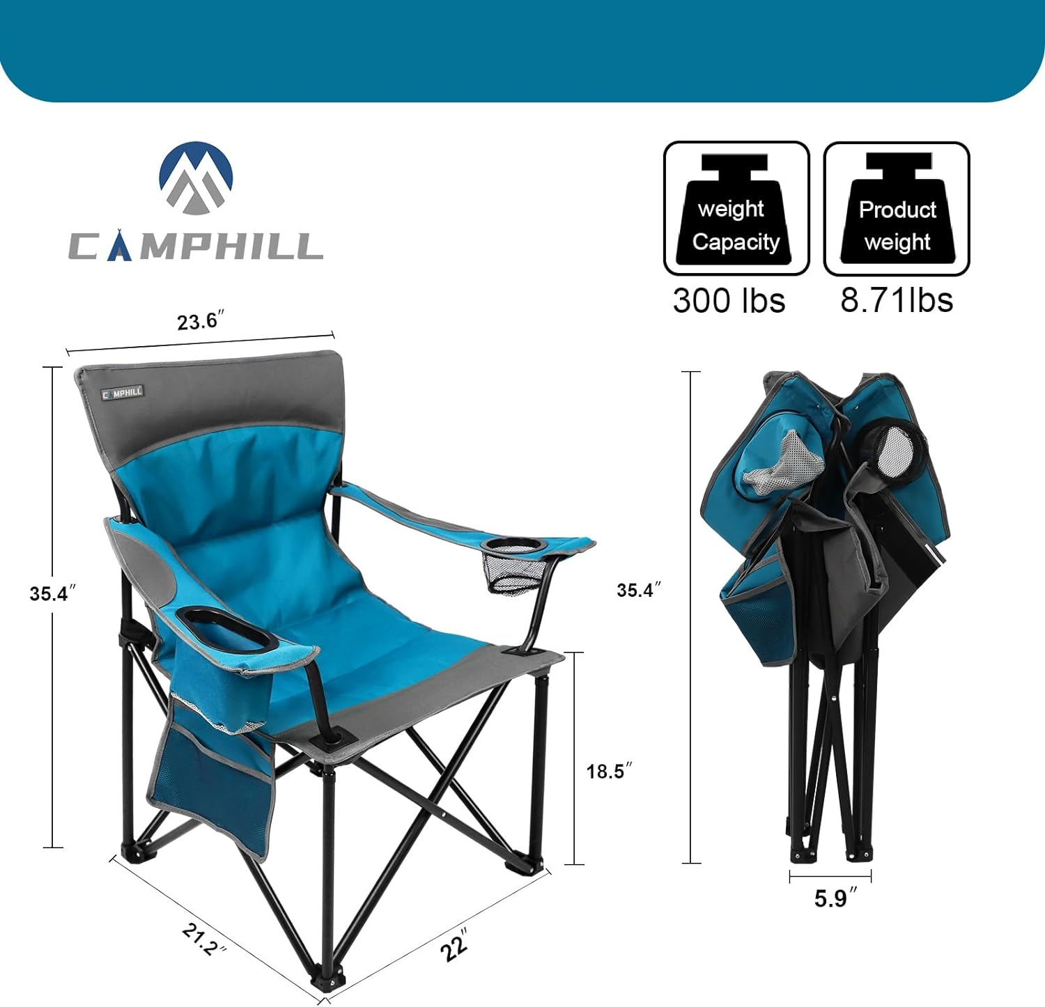 Oversized Portable Camping Chairs, Collapsible Outdoor Chairs with Pocket and Cup Holders, Carry Bag for Camping,Tailgates,Beach,and Sports