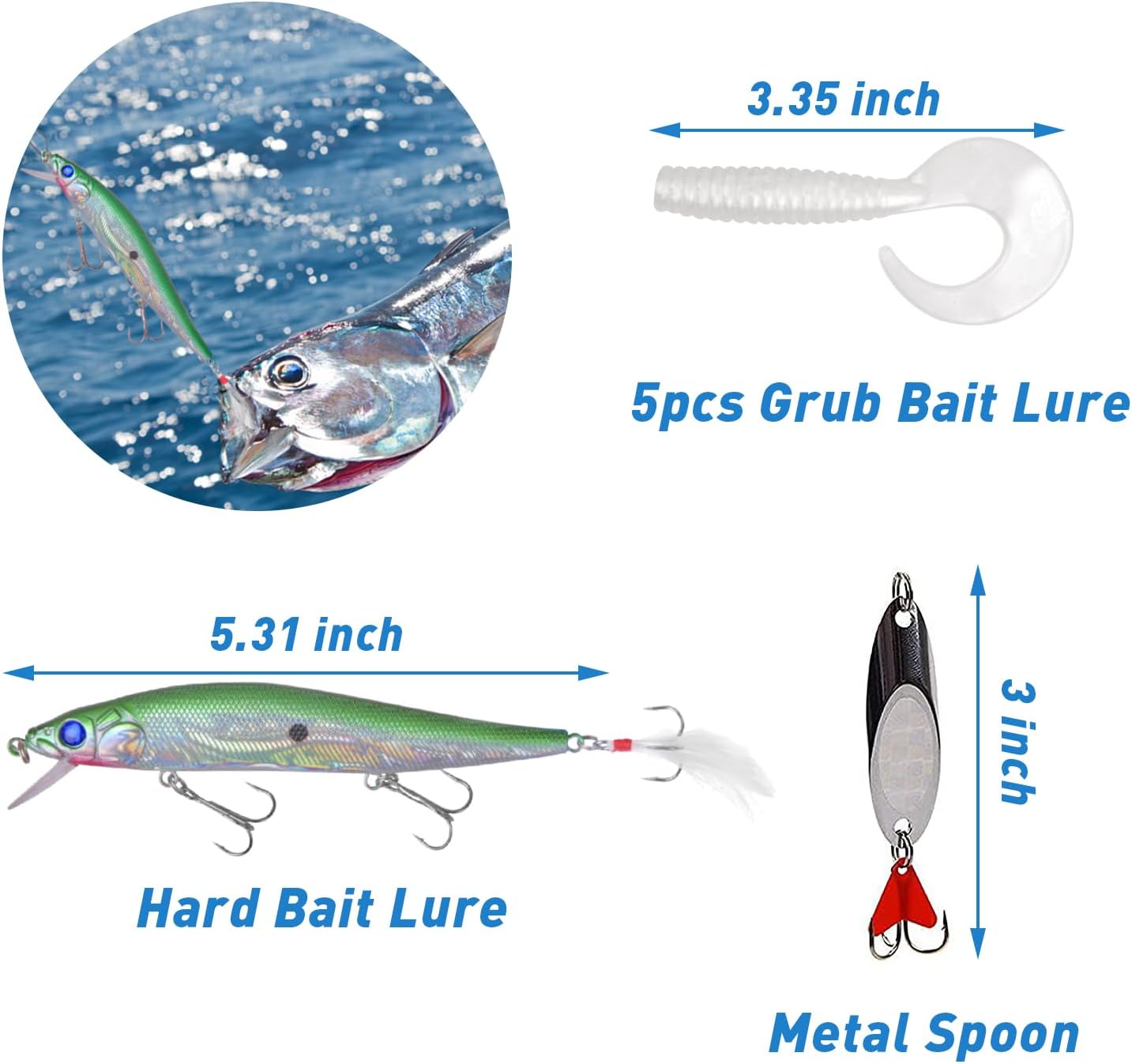 Saltwater Fishing Gear, 131pcs Saltwater Surf Fishing Tackle Kit Include Saltwater Fishing Lures Fishing Rigs Pyramid Sinker Fishing Hooks Leader Swivel Spoons Lures Fishing Accessories