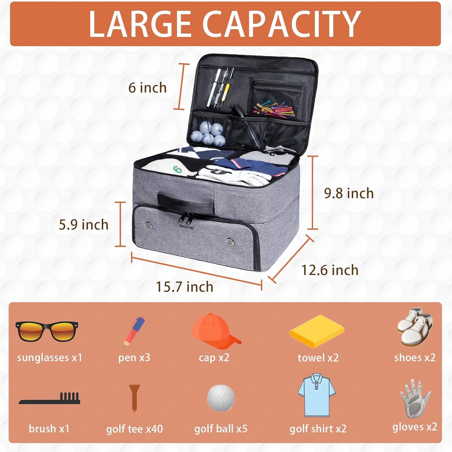 Golf Trunk Organizer 2 Layer, Car Golf Organizer with Ventilated Compartment for 2 Pair Shoes, Golf Trunk Storage Locker for Golf Accessories, Balls, Tees, Clothes, Gloves, Golf Gifts for Men