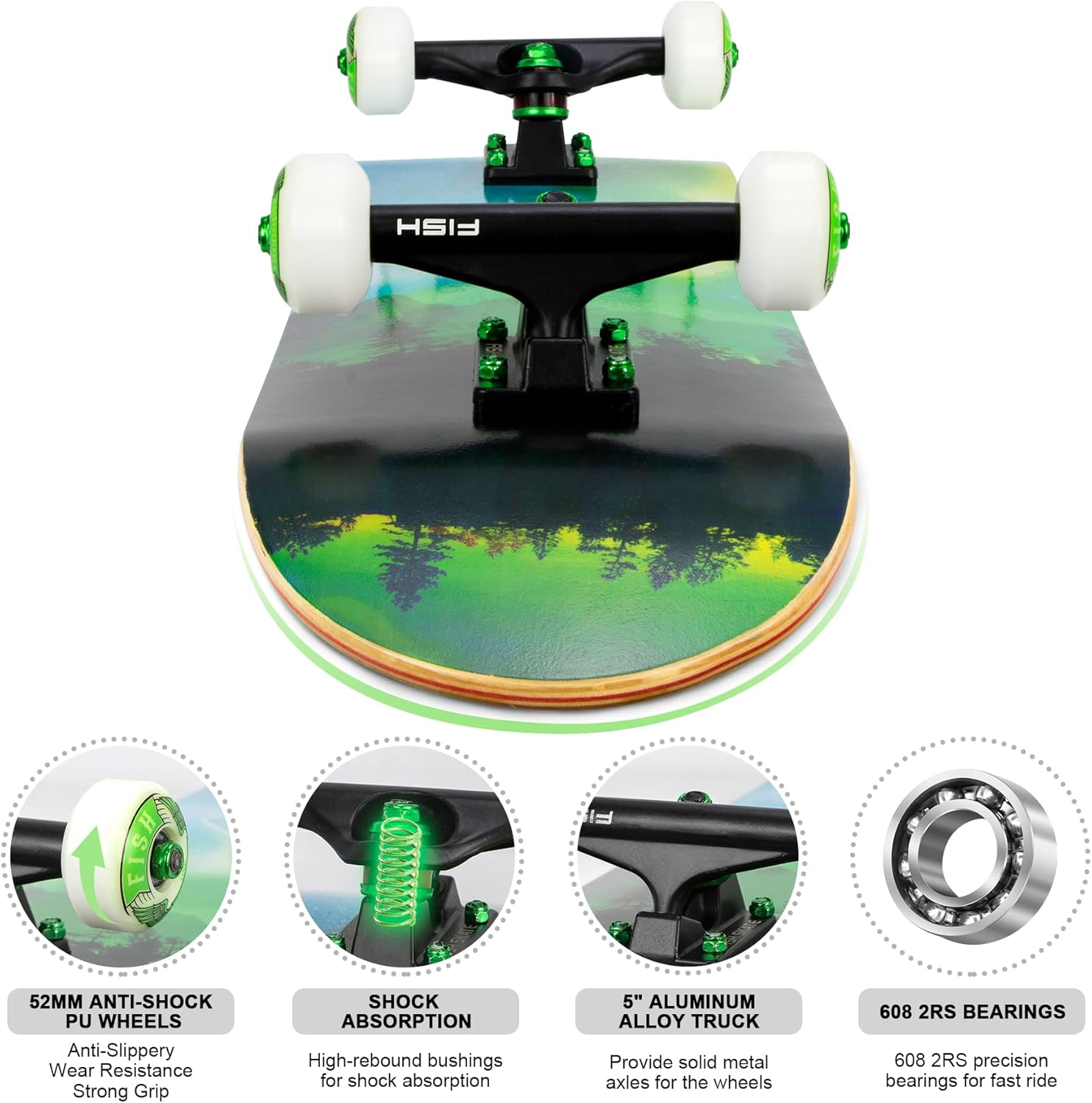 Skateboards for Teens Girls ，Skateboards for Adults 8 Layer 31 Inch Canadian Maple Double Kick Deck Concave Cruiser Trick Skate Board