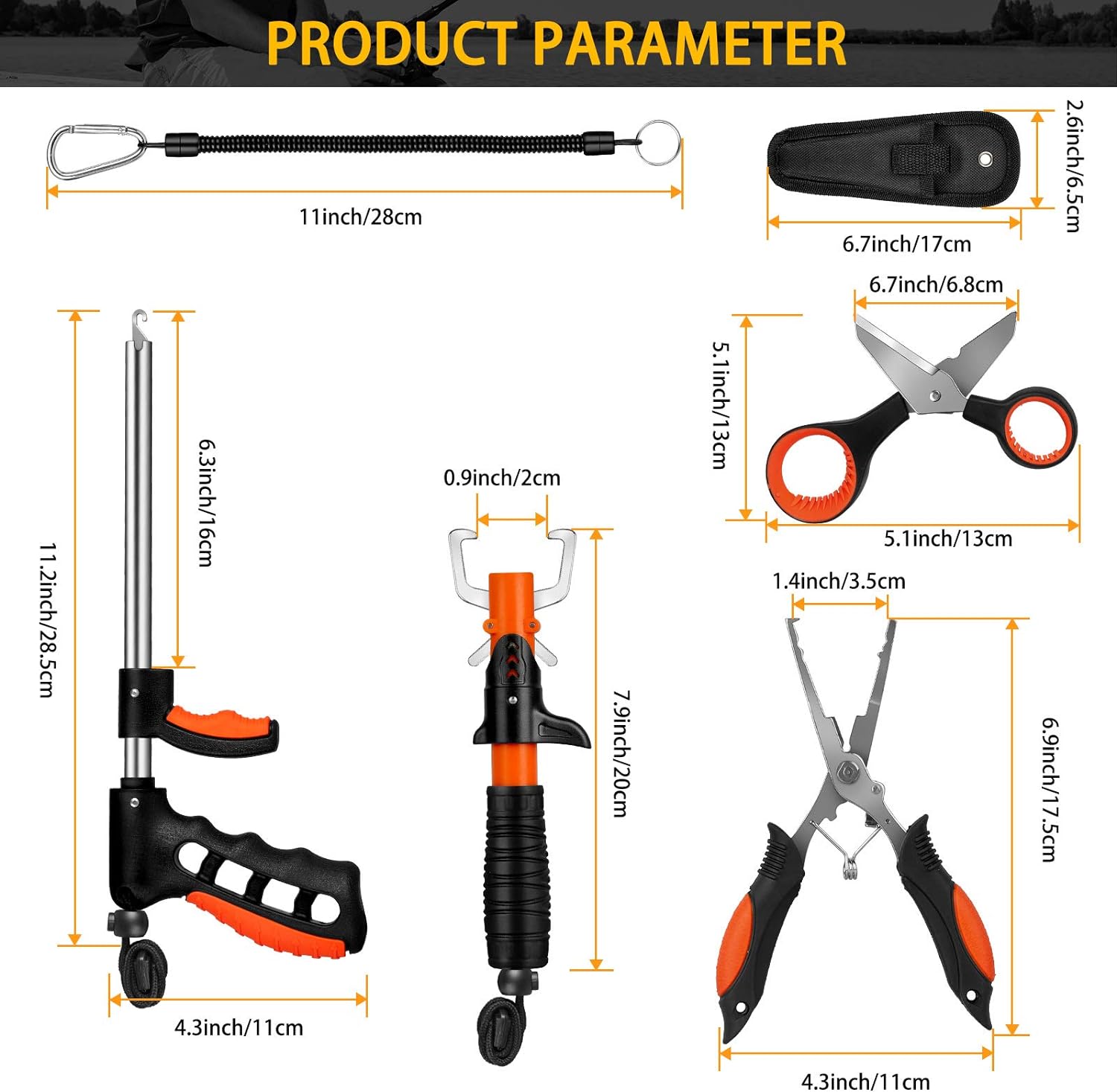 Linkstyle Fishing Tool Kit, Fishing Pliers Fish Lip Gripper, Saltwater Resistant Fishing Gear with Sheath Lanyard, Muti-Function Fishing Tackle Pliers Hook Remover Split Ring, Fishing Gift for Men