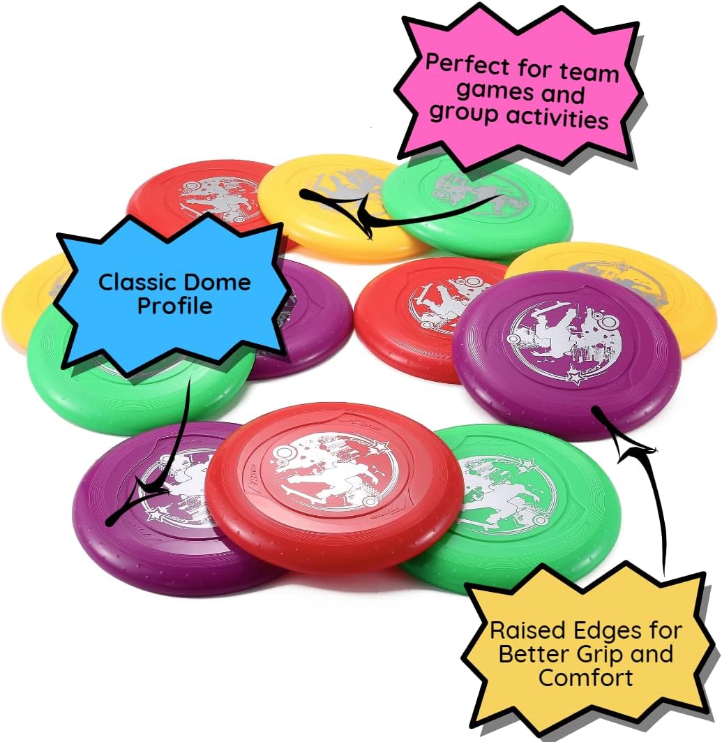 Liberty Imports 12 Pack: Plastic Flying Sports Discs Set for Outdoors Beach Backyard Throwing and Catching Activities, 9" Play Discs for Kids & Adults