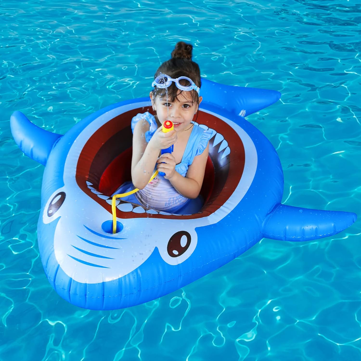 Inflatable Floating Pool Toys for Kids Pool Float Swimming Ring Beach Water Floats Shark Boat with Water Gun Inflated Ride on Float Summer Water Games Toy for Boys Girls