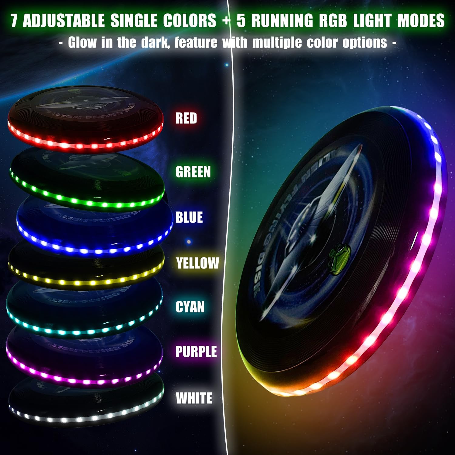 Glow in The Dark LED Flying Disc- 38 RGB LED Lights, 7+5 Light Modes, Rechargeable, IP67 Waterproof Outdoor Games Cool Toys for Adult and Family/Boys/Teens/Kids Beach Camping Lawn Yard Games