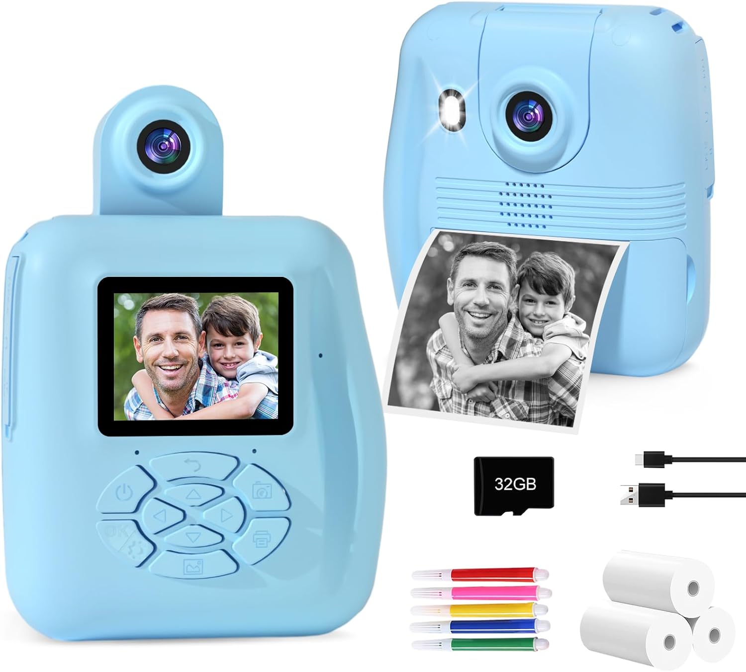 PROGRACE Instant Print Kids Camera - 1080P Digital Camera for Kids, Toys Camera with Instant Pictures, Birthday Gifts for 3-12 Year Old Girls Boys