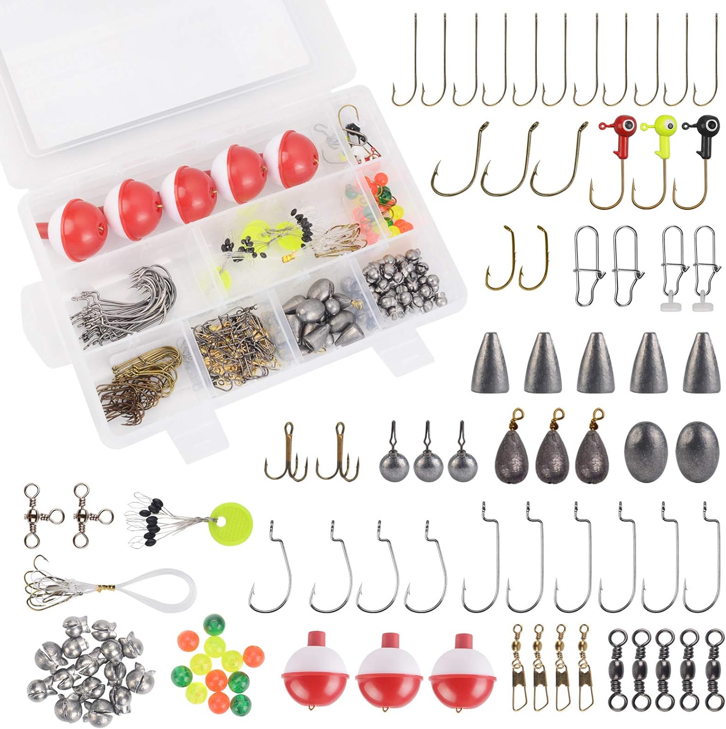 MadBite Freshwater Terminal Tackle Kits, 214 pcs, Fishing Hooks, Fishing Accessory Kit, Freshwater Fishing Gear, Fishing Tackle, Fishing Weights & Sinkers, Jig Hooks, Floats and Bobbers