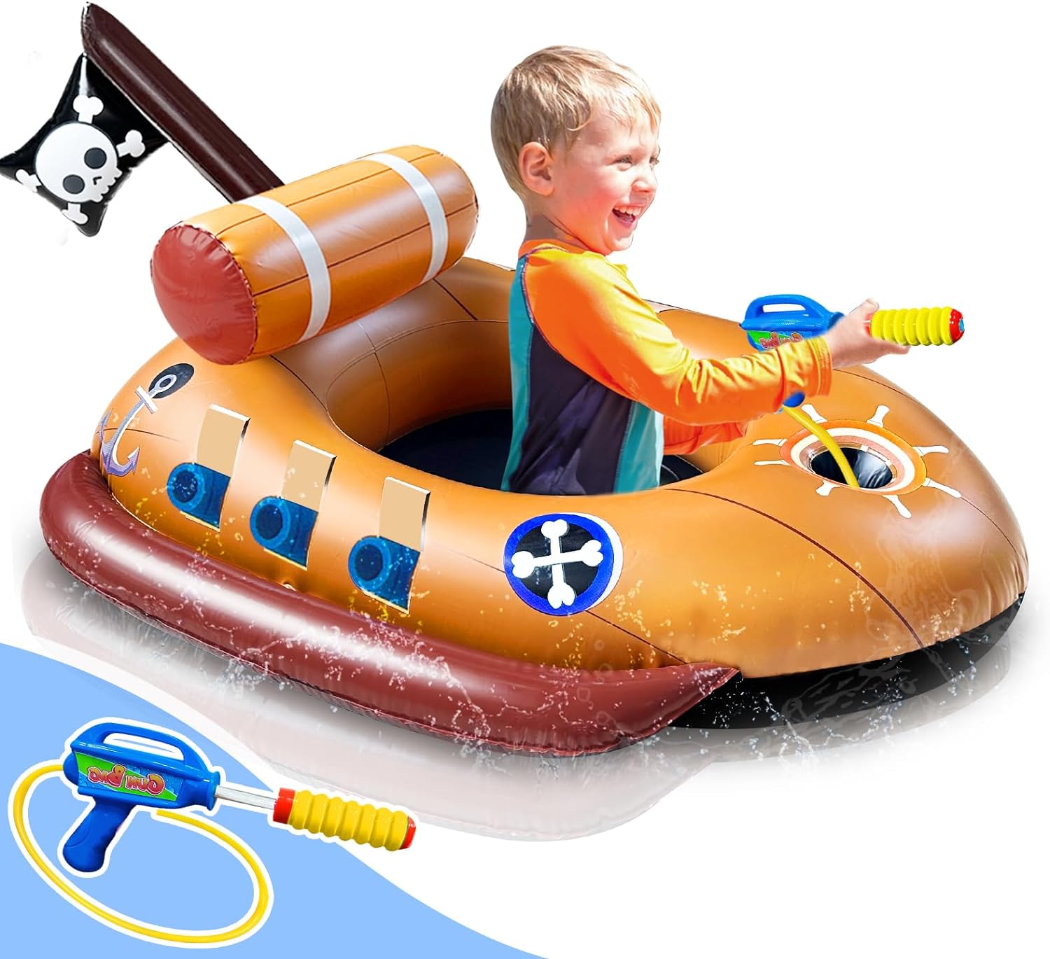 [Water Squirt Guns] Pirate Ship Pool Float for Kids 3-11 Years, Inflatable Battle Swimming Pool Toys Fun Ride-ons Floaties for Toddler Boys Girls Summer Outdoor Pool Party Gift Toys Games