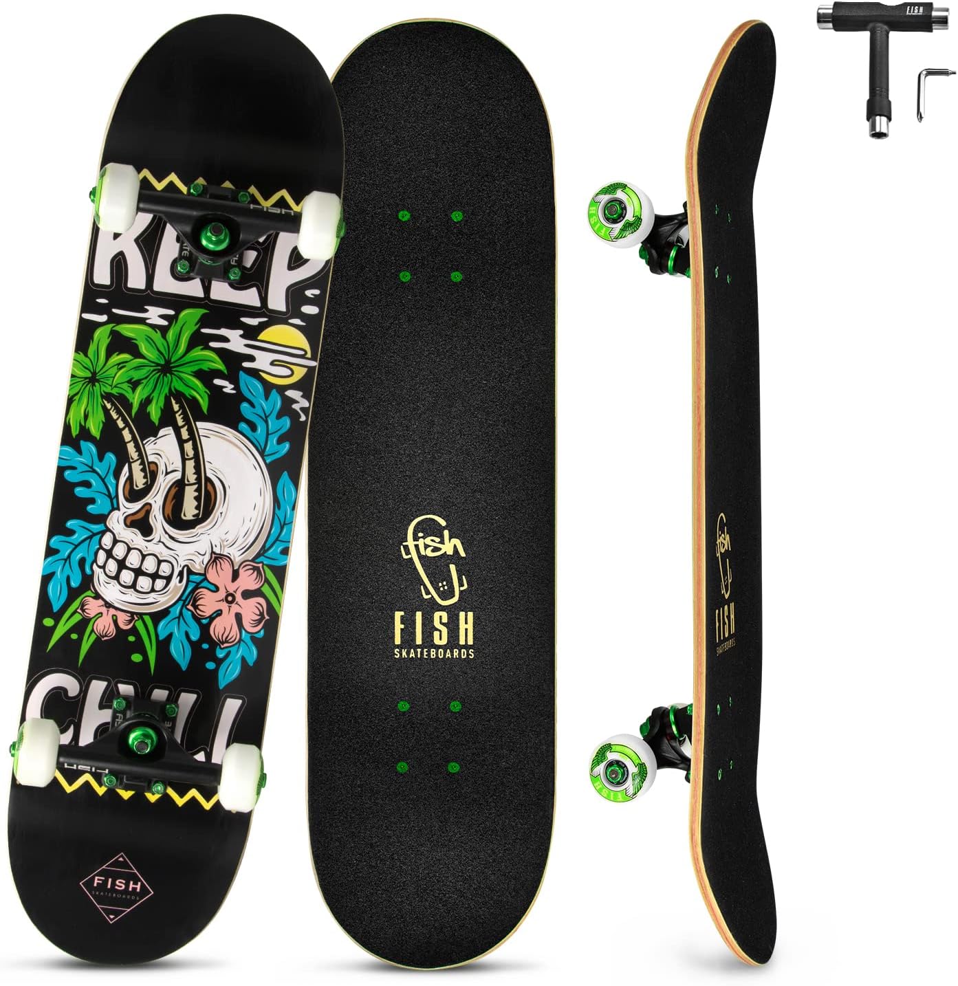 Skateboards for Teens Girls ，Skateboards for Adults 8 Layer 31 Inch Canadian Maple Double Kick Deck Concave Cruiser Trick Skate Board