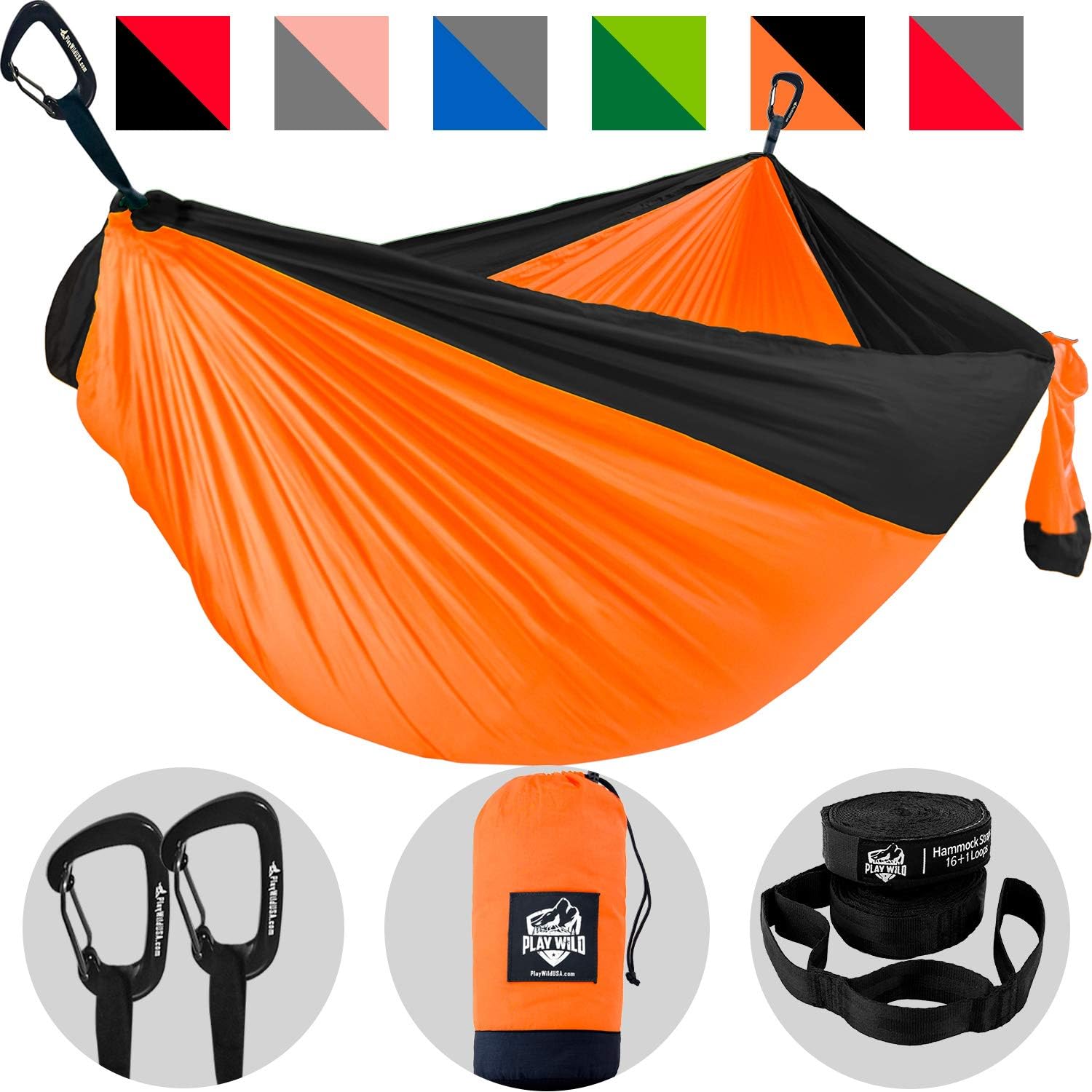 Double Hammock for Camping, Travel and Hiking - 2 Person Outdoor Hammock - Lightweight & Portable Yet Heavy Duty with Straps Included for Easy Hanging from Trees - Great Camping Gifts for Men & Women