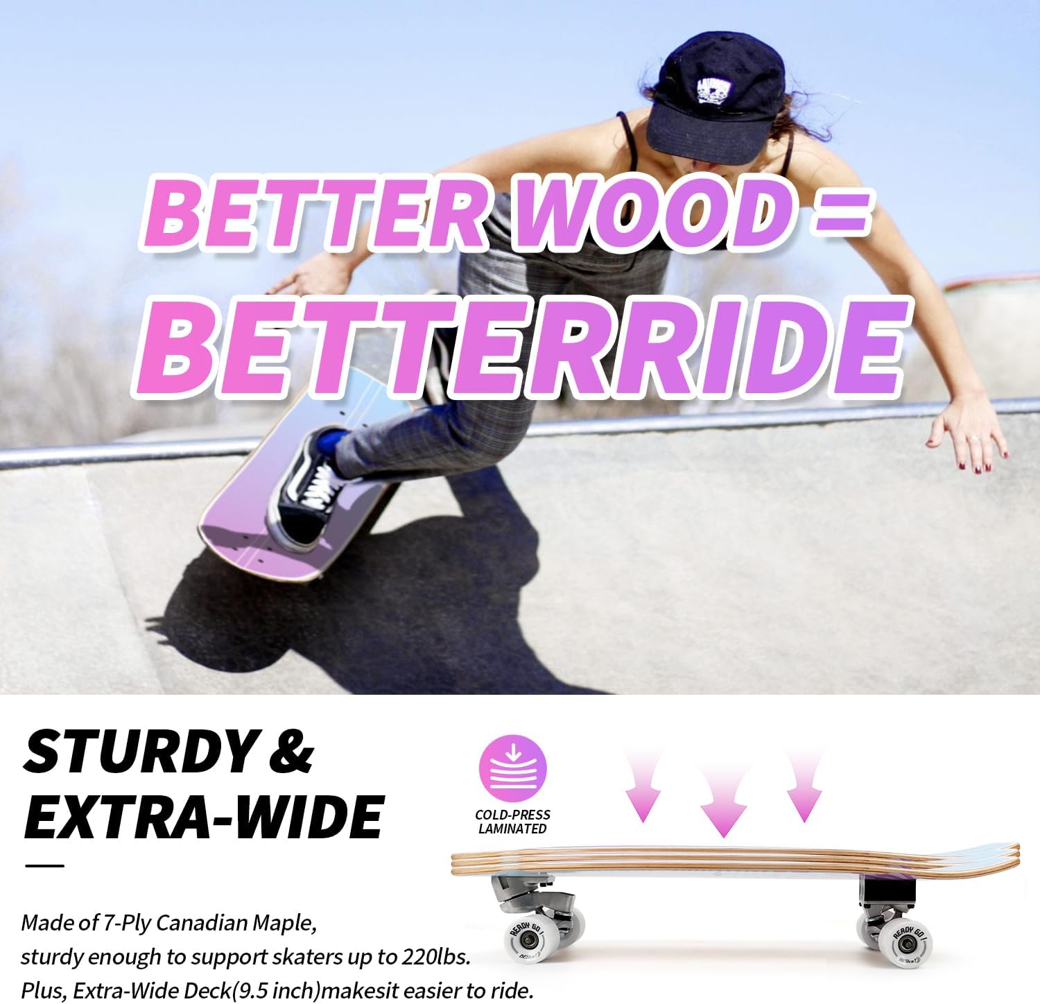 Cruiser Skateboards for Kids, 32x9 inch Complete Skateboard for Boys Girls, Mini Cruiser Longboard Made for Beginners, 7 Layer Canadian Maple Skate Boards for Teens Youths and Adults…