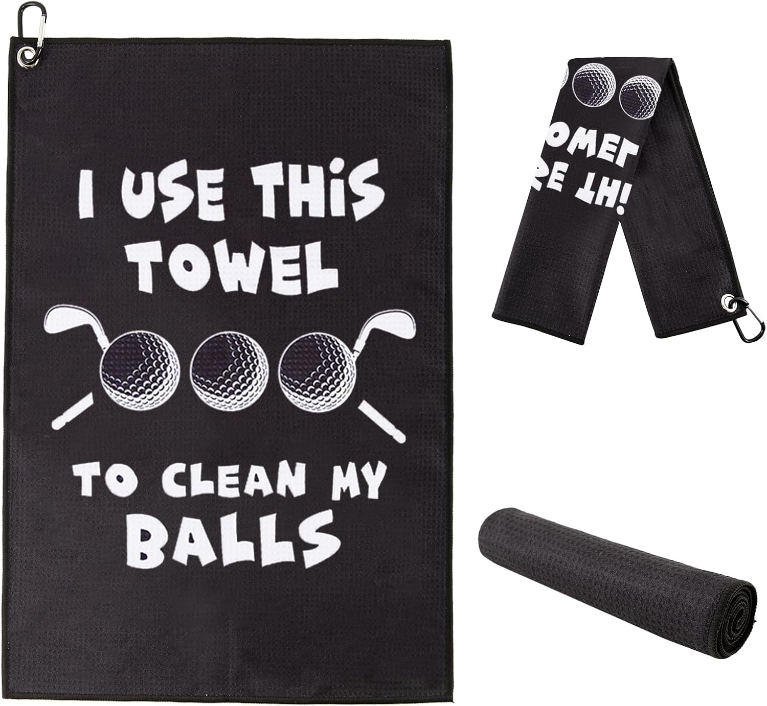 Golf Towel,Printed Golf Towels for Golf Bags with Clip,Golf Accessories Funny Golf Gifts for Men Golfers,Husband Boyfriend Dad,Birthday Gifts for Golf Fan-I Use This Towel to Clean My Balls.