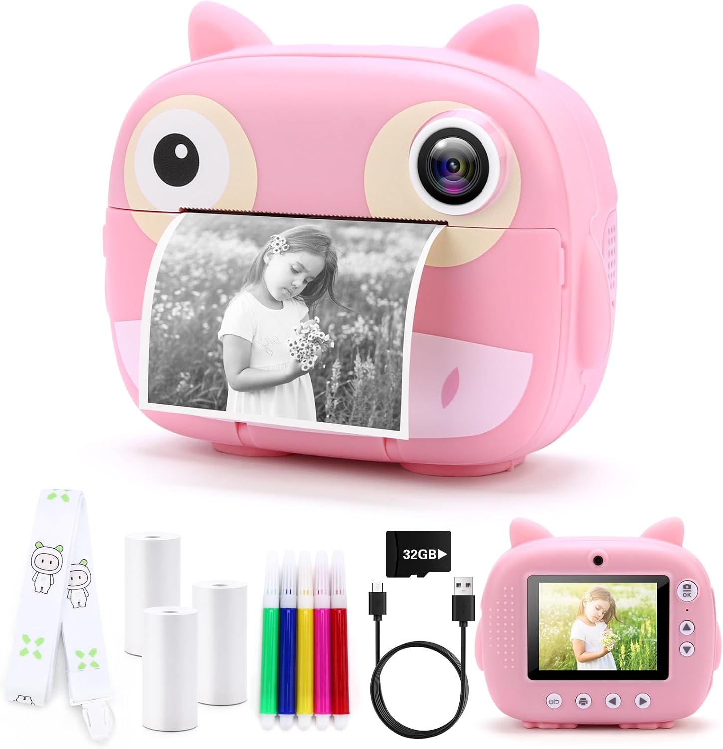 Instant Print Camera for Kids, Digital Camera for Kids,1080P Video Camera with Color Pens,Print Papers-Birthday Gift for Boys Girls Age 6-14(Pink)