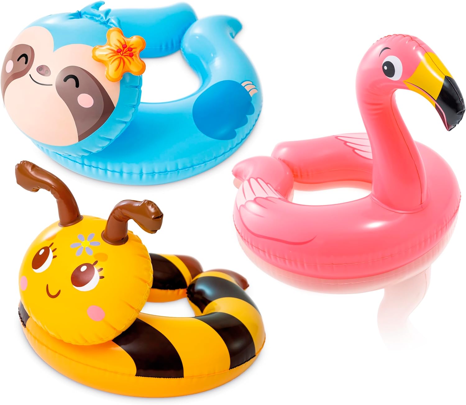 Intex, 43234-2327 3 Pack 59220EP - Animal Head Split Ring Pool Floats Bundle includes Frog, Duck, Penguin, Giraffe, Frog, Penguin