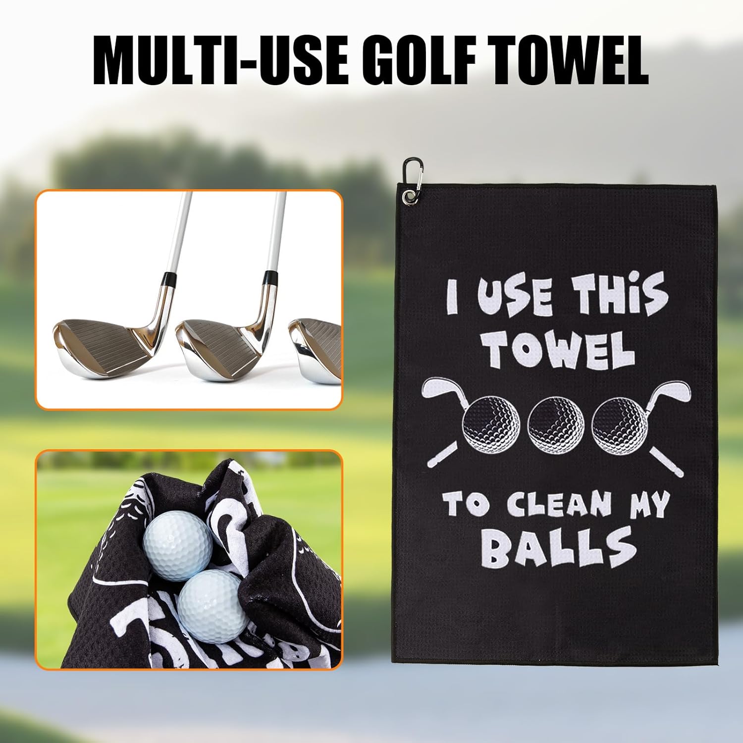 Golf Towel,Printed Golf Towels for Golf Bags with Clip,Golf Accessories Funny Golf Gifts for Men Golfers,Husband Boyfriend Dad,Birthday Gifts for Golf Fan-I Use This Towel to Clean My Balls.