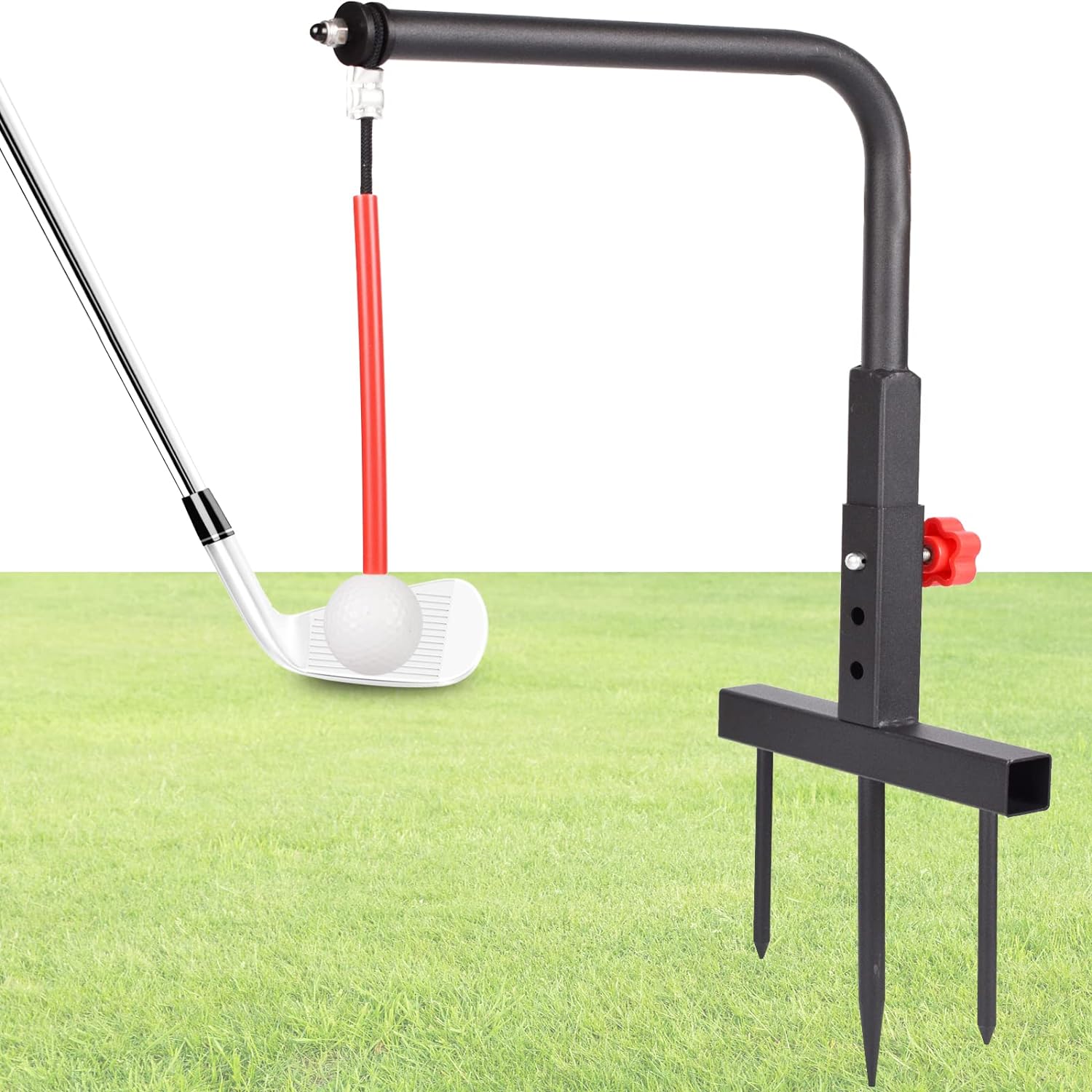 Golf Swing Trainer Aid - Durable Iron Golf Practice Swing Groover & Hitting Training Aid - Golf Accessories for Any Level with Replacement Ball Included & Height Adjustment