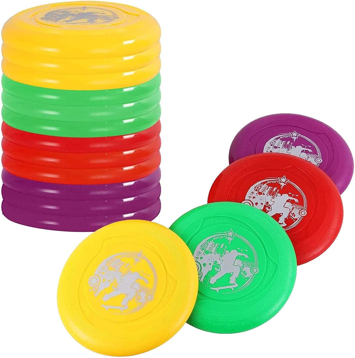 Liberty Imports 12 Pack: Plastic Flying Sports Discs Set for Outdoors Beach Backyard Throwing and Catching Activities, 9" Play Discs for Kids & Adults