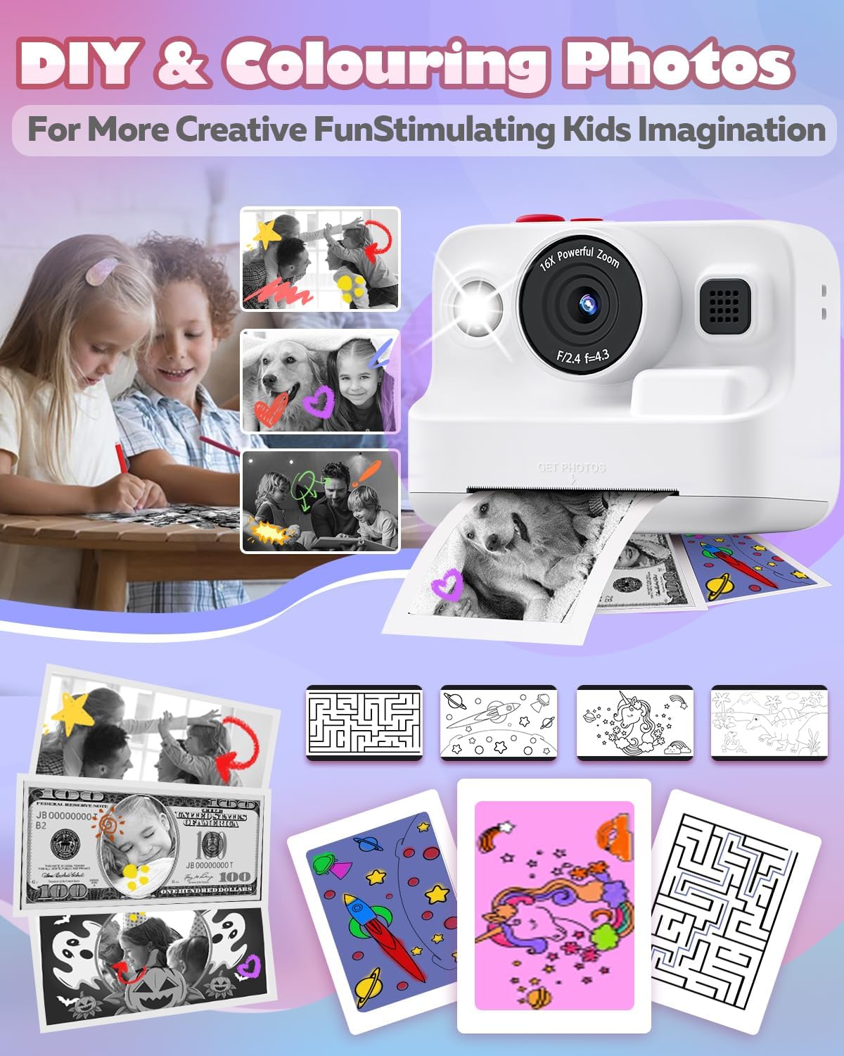 Kids Camera Instant Print, MEETRYE Instant Print Camera for Kids 4-14 Year Old, Christmas Birthday Gifts Digital Camera Toy for 5 6 7 8 9 10 Year Old Girls Boys Toddlers