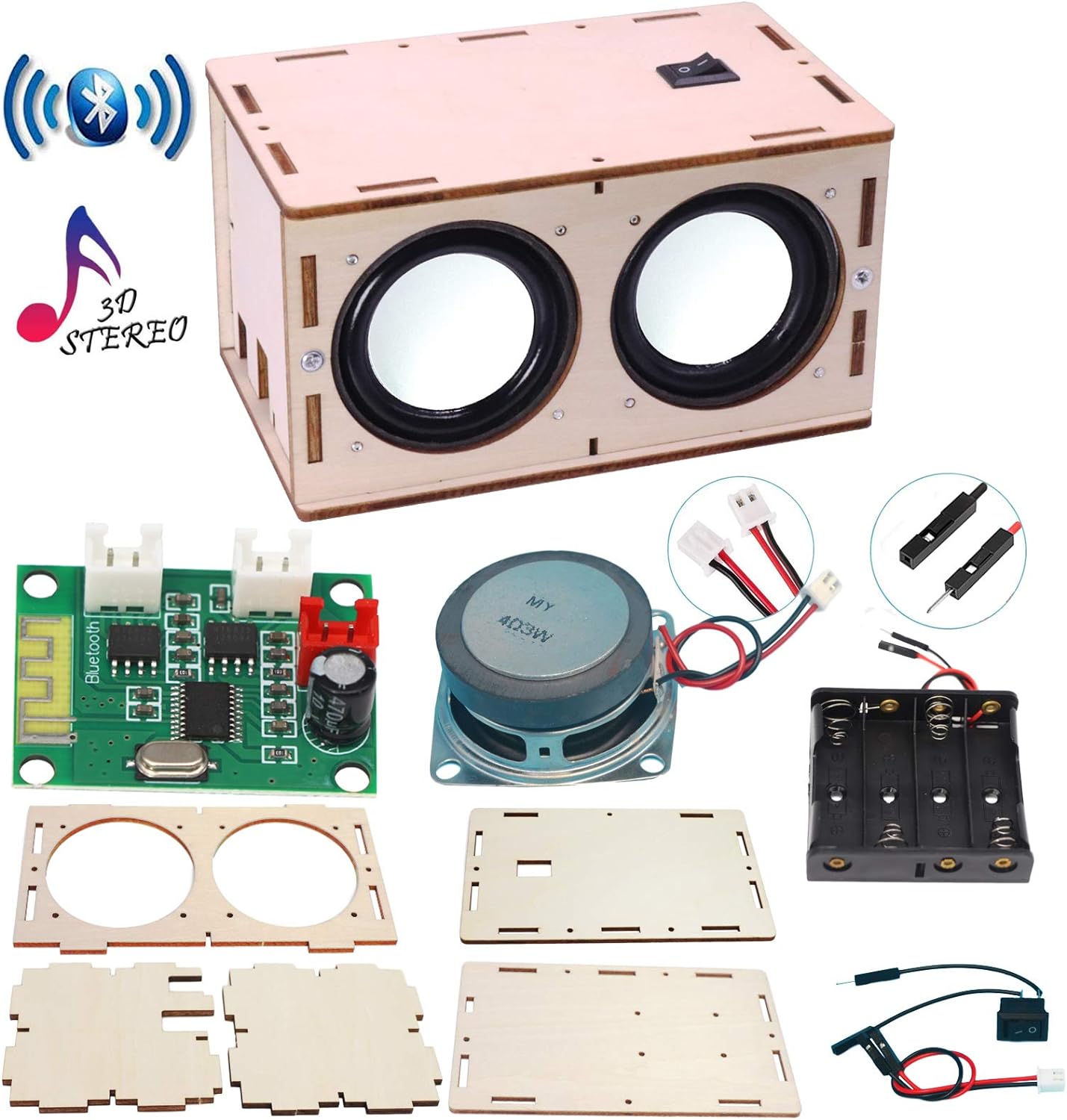 DIY Bluetooth Speaker Box Kit Electronic Sound Amplifier - Build Your Own Portable Wood Case Bluetooth Speaker Sound - Science Experiment and STEM Learning for Kids, Teens and Adults