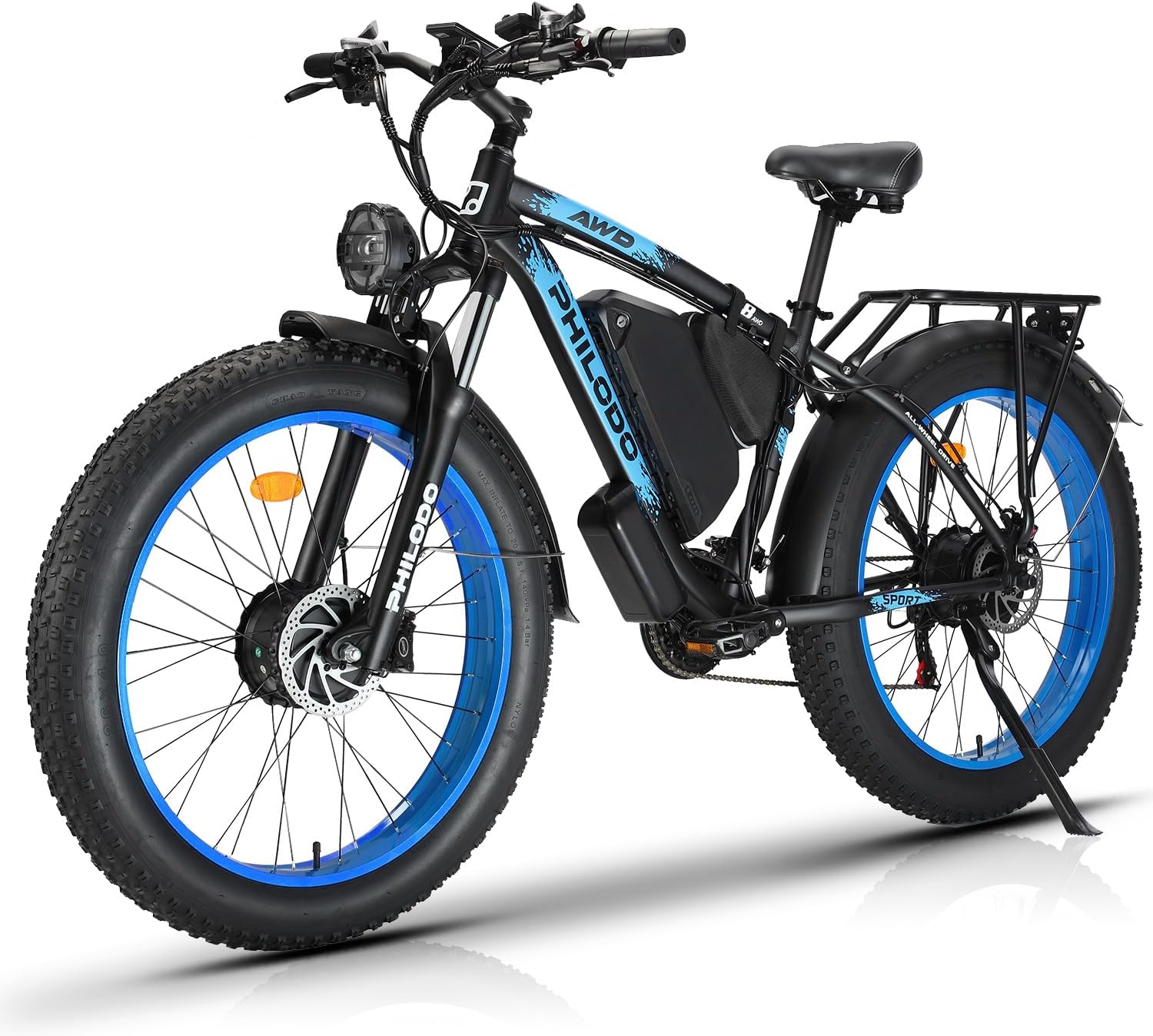 PHILODO Electric Bike for Adults, 48V 23Ah Fat Tire Ebike Dual Motor AWD 2000W 35MPH Electric Bicycles 21-Speed with Ignition Lock Hydraulic Disc Brake