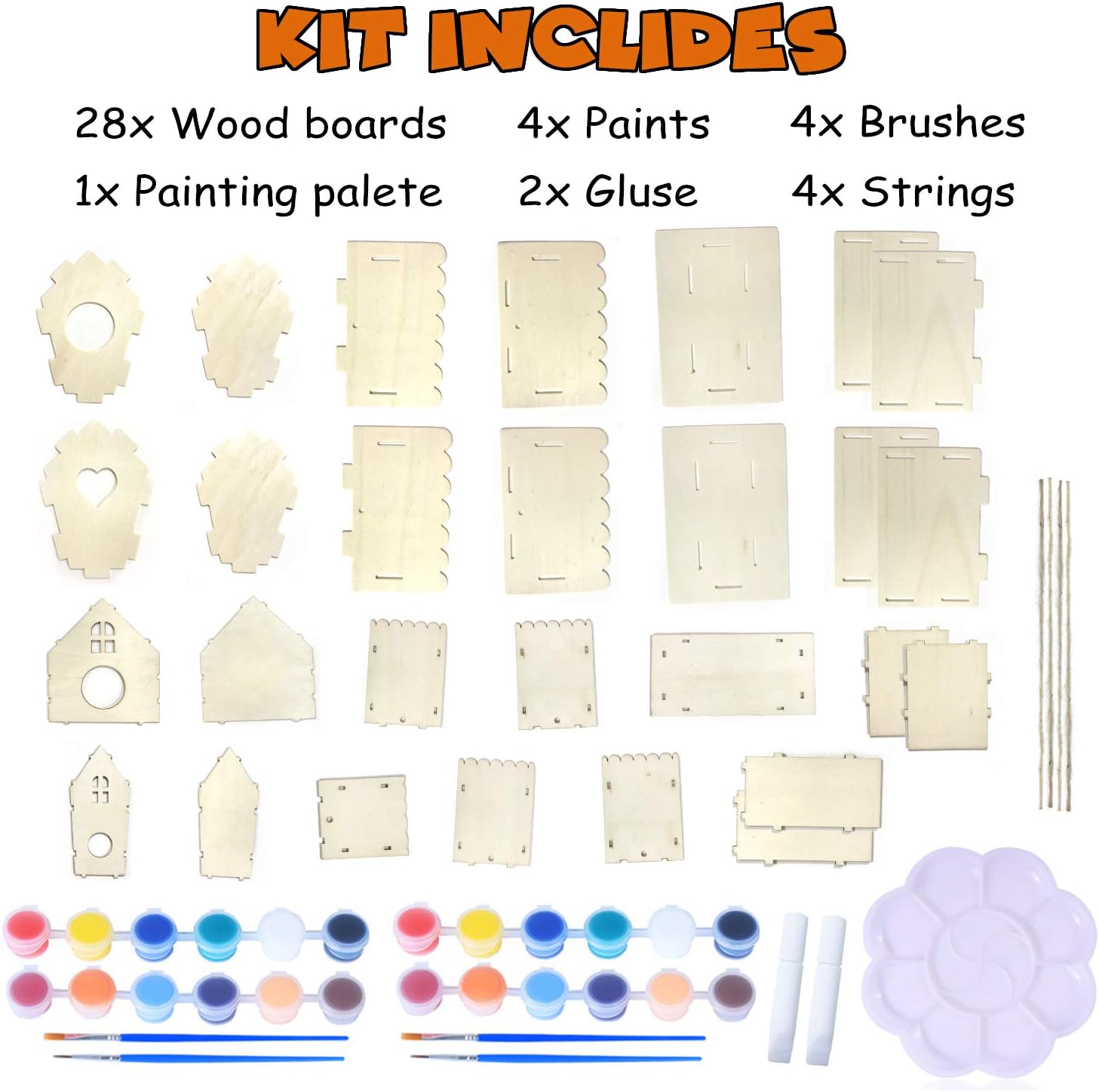 hapray 4 Pack Bird House Crafts for Kids Ages 5-8 8-12, Buildable DIY Birdhouse Kit for Children to Build, 3+ Summer Arts and Craft Projects with Paint, Boy Girl Gift Christmas